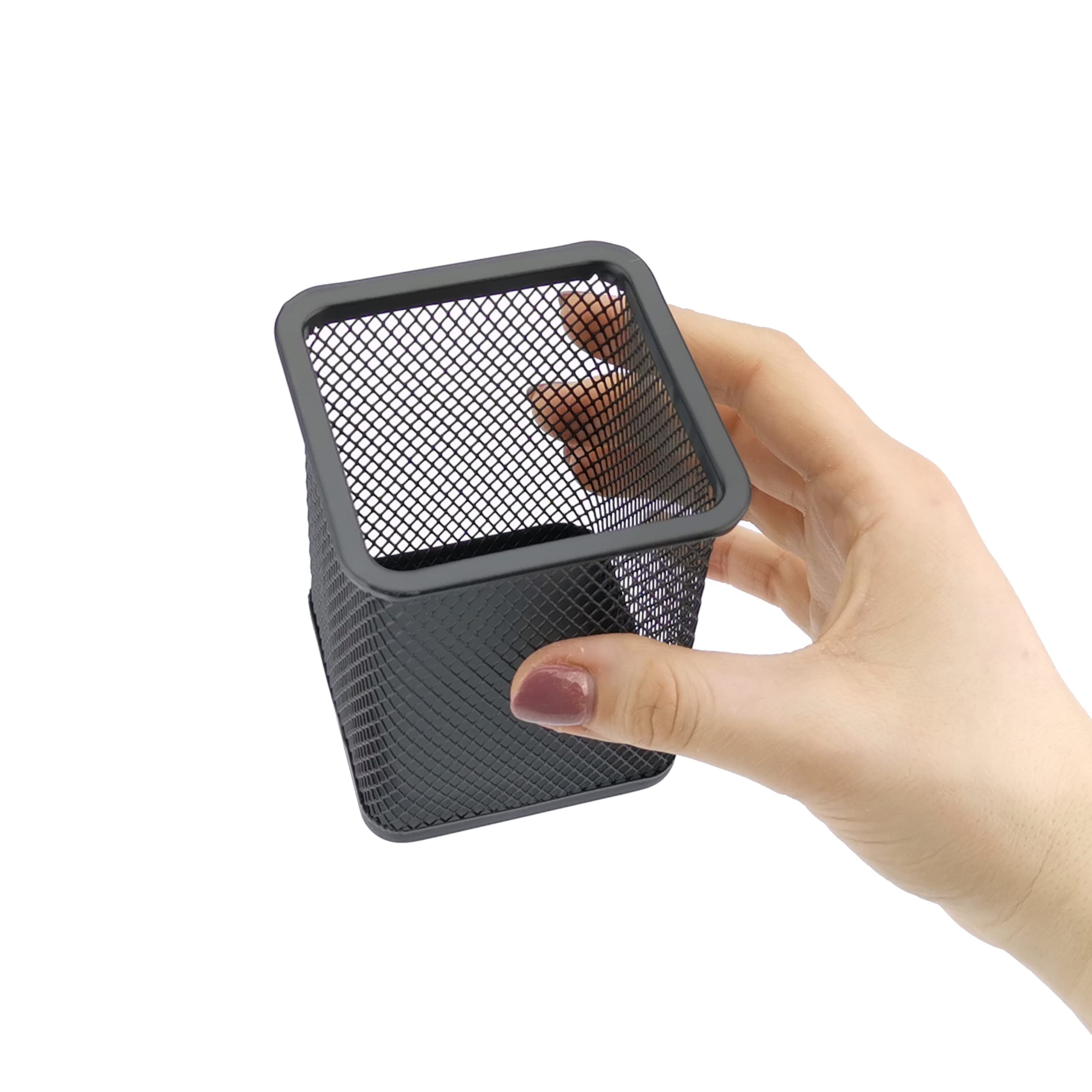 D.RECT - 2 Unidades – Caja De Metal Rectangular Para Bolígrafos, Soporte Para Bolígrafos, Cubo De Alambre De Metal, Taza Multifunción De Malla, Color Negro