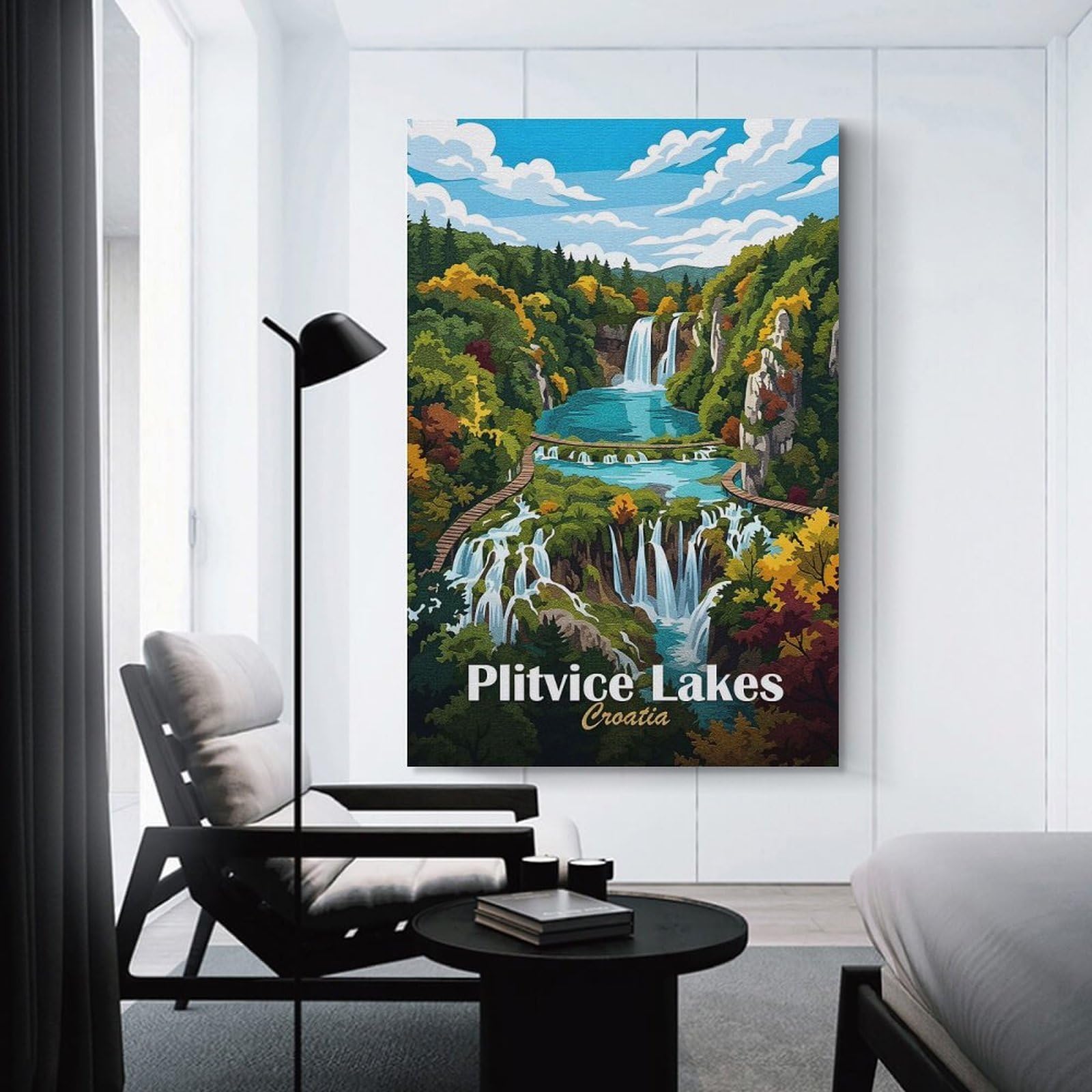 Junmoney Canvas Wall Art Plitvice Lakes Croatia Travel, 20x30inch(50x75cm), for Lounge Decor, Bedroom Walls Or Flats, A Home Accent with Warm Character