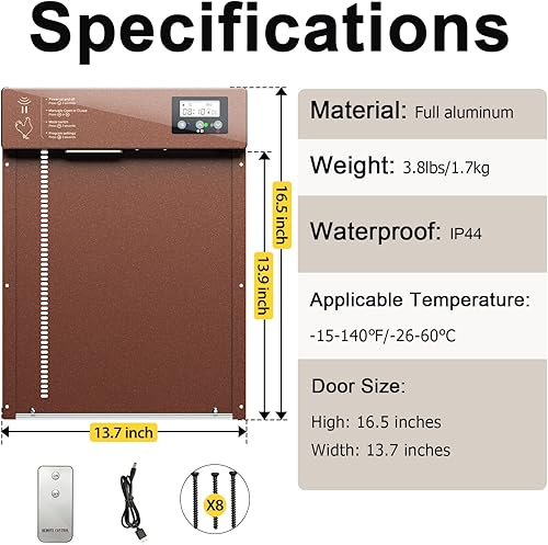Miniatura 2 de Automatic Chicken Coop Door - Opener with Timer & Display Battery Powered Aluminum Auto Coops Door Light Sensor with Remote for Poultry Nest Cage