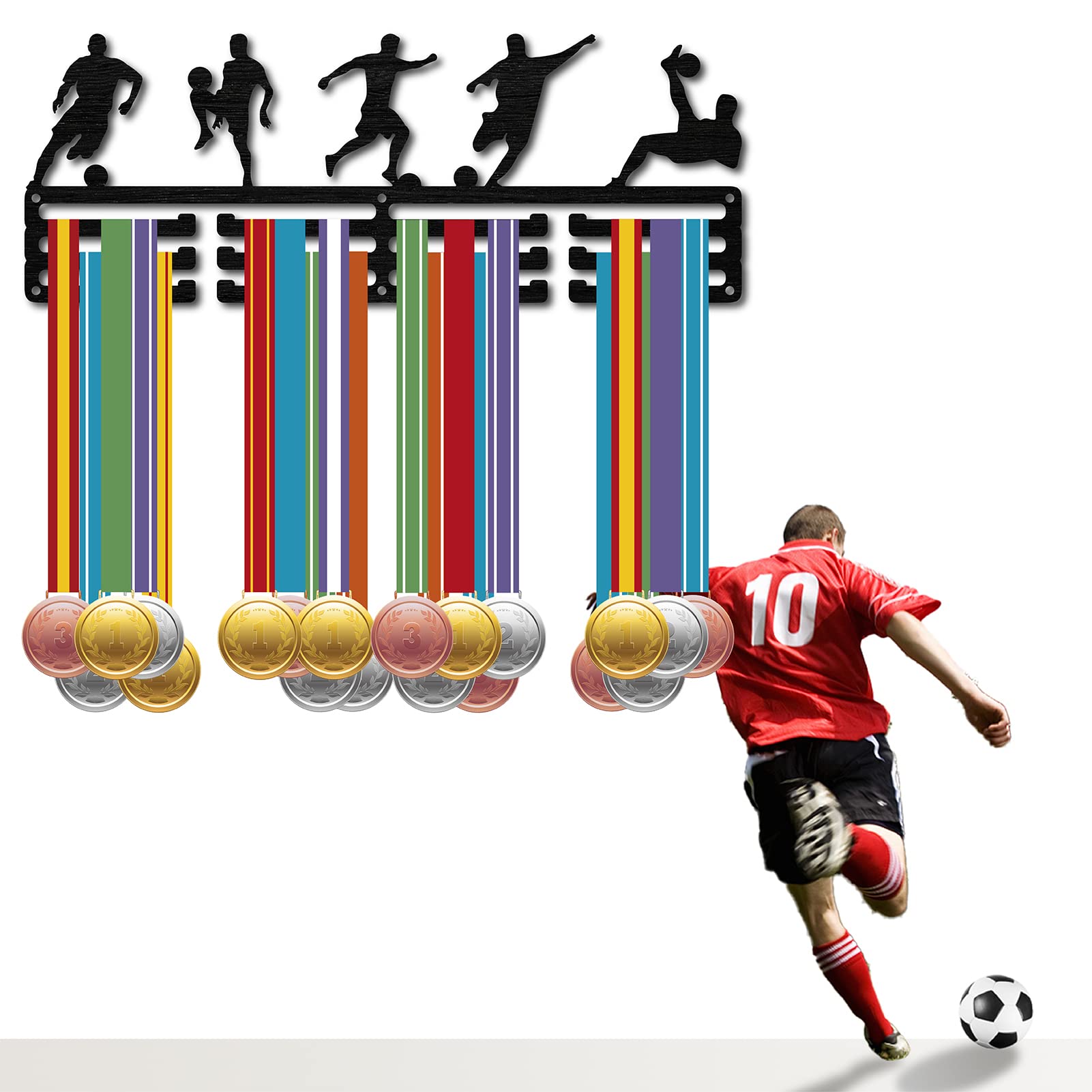 CREATCABIN Soporte para Medallas de Fútbol de Madera Negra, Exhibición Deportiva de Pared