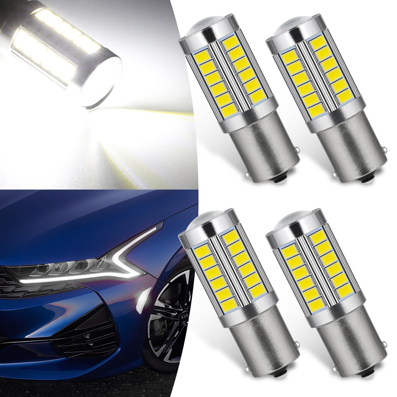 4 Pack 1156 Car LED Turn Signal Lights, Super Bright Vehicle Bulb Replacements, Lossless Installation, Universal Waterproof Automotive Lighting Bulbs for Car Truck SUV (White Light)