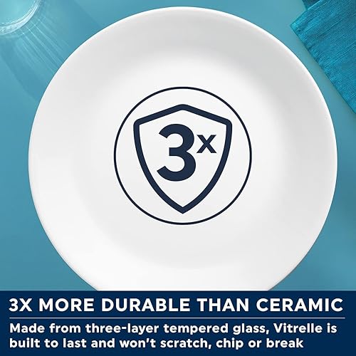 Miniatura 5 de Corelle 8.5-Inch Lunch Plates, Set of 6, Lightweight Vitrelle Glass, Chip & Crack Resistant, Dishwasher & Microwave Safe, White