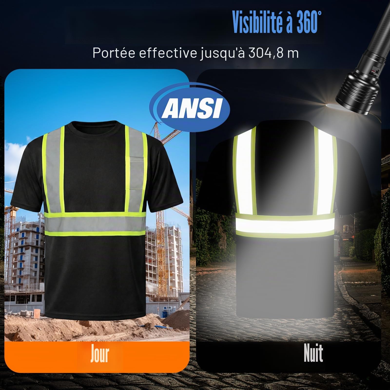 HYCOPROT T-Shirt Haute Visibilité Gilet de Sécurité Réfléchissant Respirant Léger Chemise à Manches Courtes Vêtements de Travail Chemises à Manches Courtes