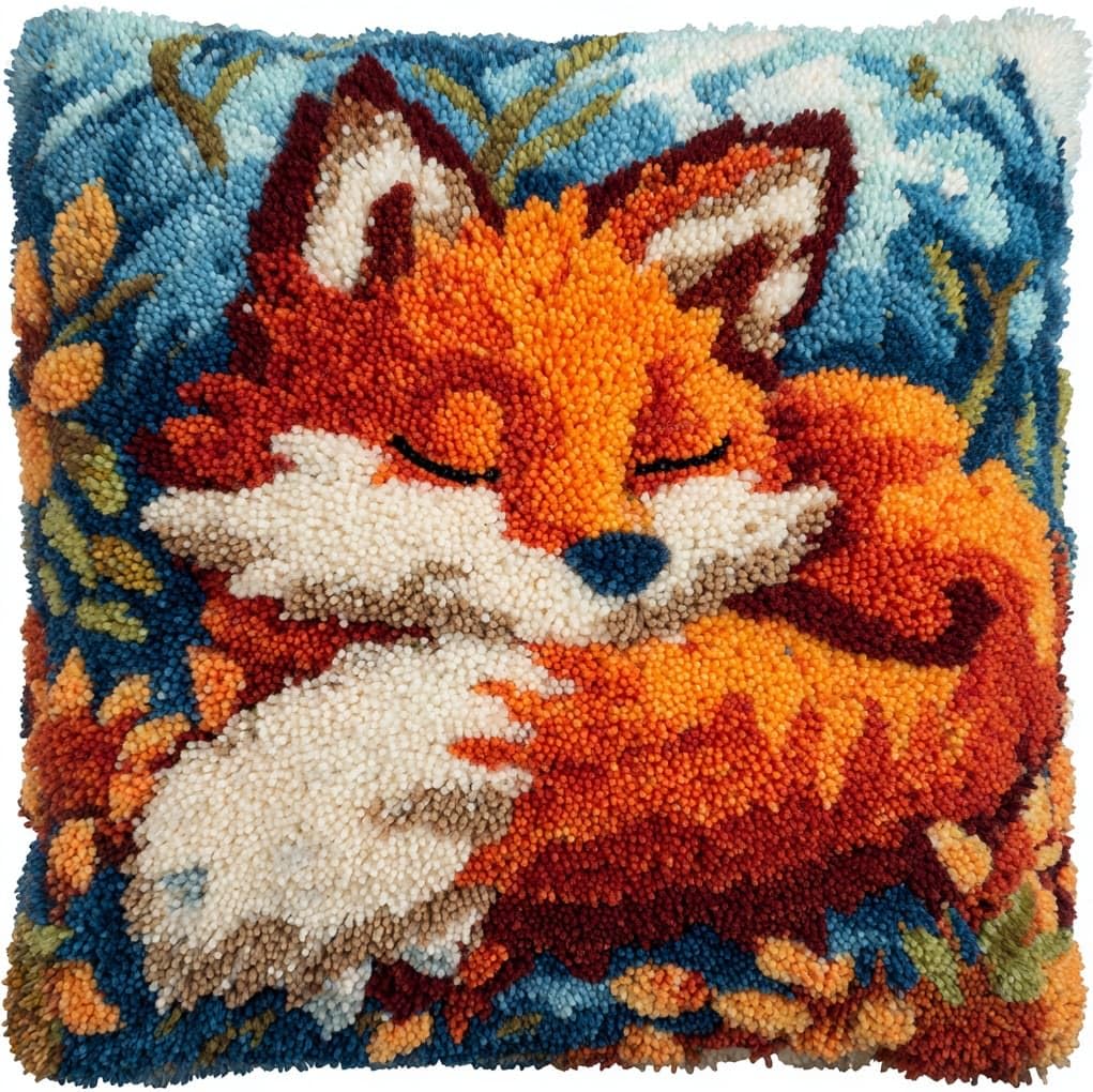 WallustrioaW Latch Hook Pillowcase Kits 17x17in,Forest Little Fox