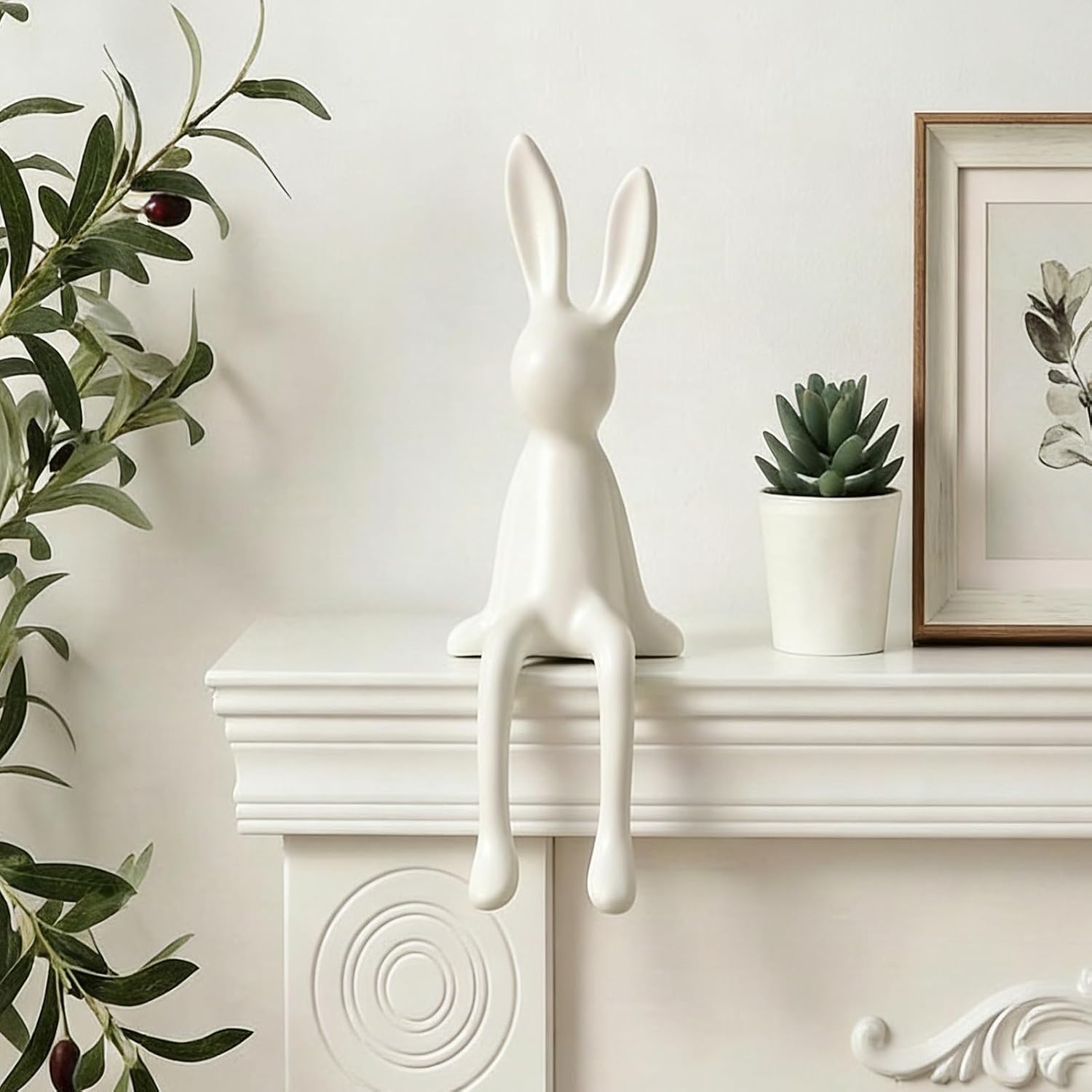 Amazon.com: Ceramic Rabbit Figurine White Bunny Statue - Modern Shelf ...