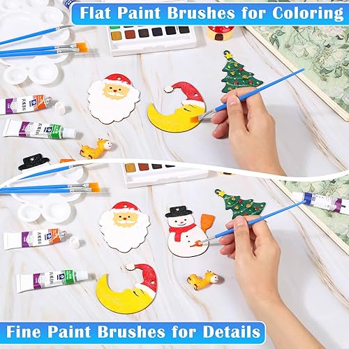 Miniatura 5 de anezus - Juego de 50 pinceles de pintura de punta plana con pinceles redondos de pintura acrílica, pinceles para manualidades, para aula, acuarela