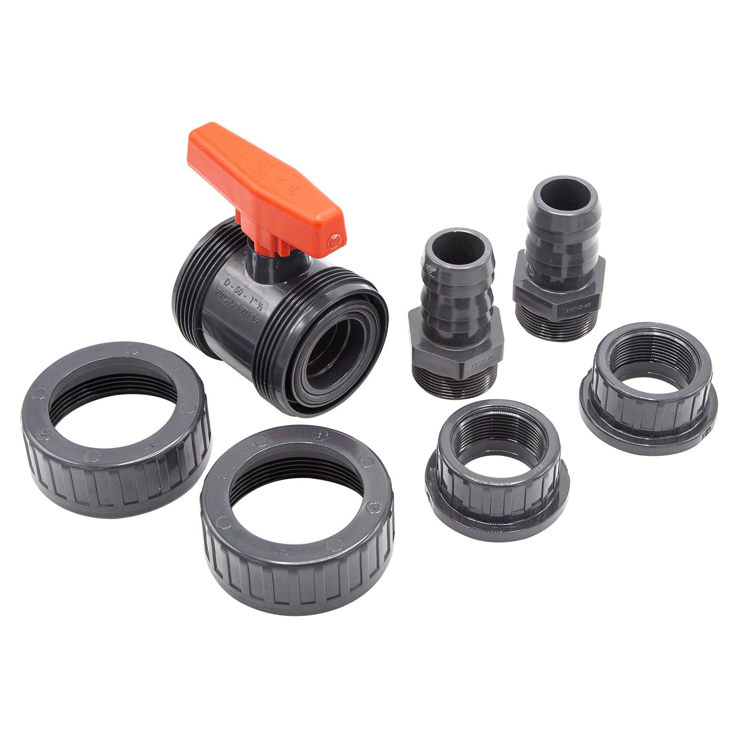 PVC Kugelhahn mit Schlauchtüllen 32mm I Pool Absperrhahn 2 Wege mit Innengewinde 1 Zoll und Schlauchverbinder I Absperrventil für 32mm Poolschläuche I bm270