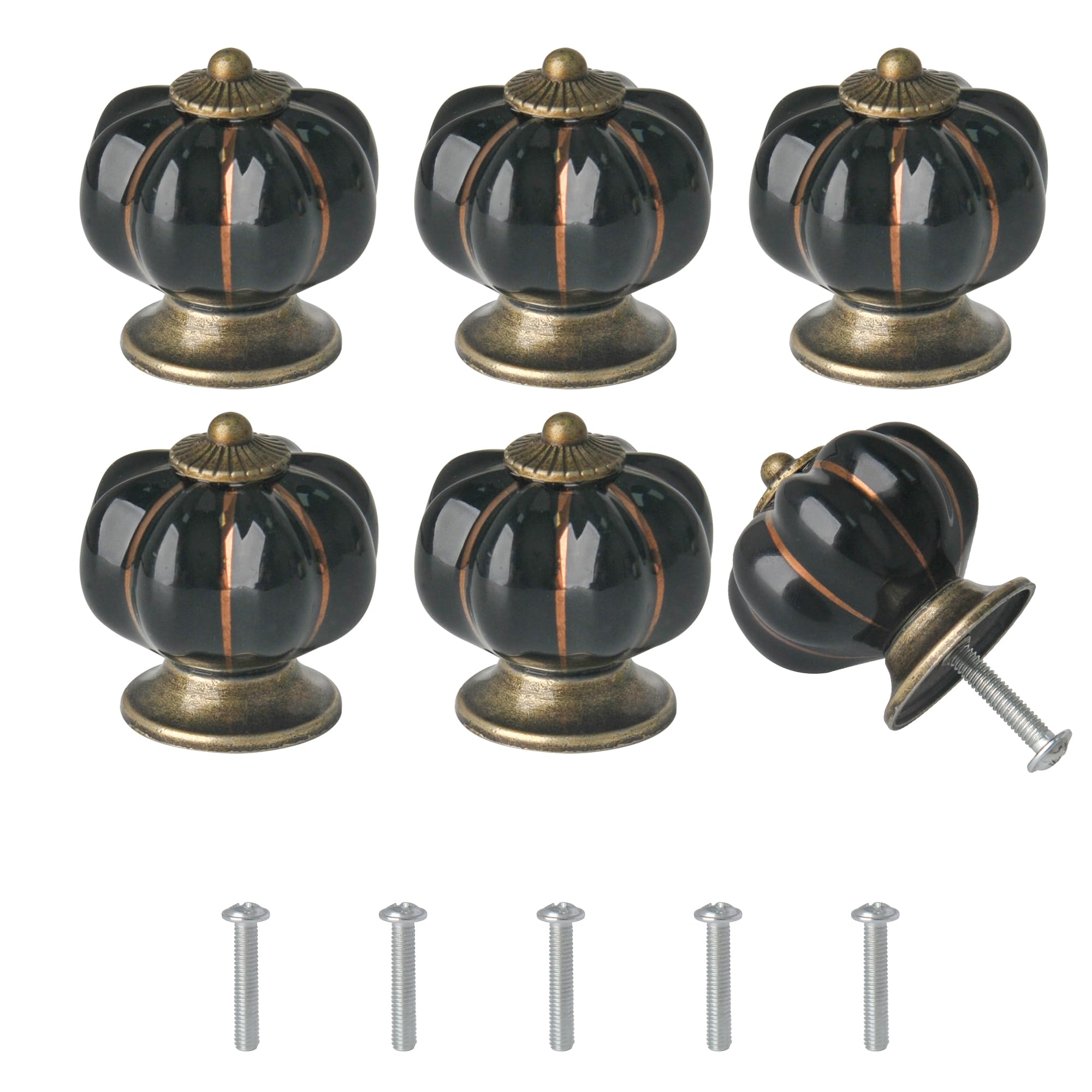 GHLIANGZHOU 6PCS Black Pumpkin Shaped Cabinet Knobs，1.5 inch