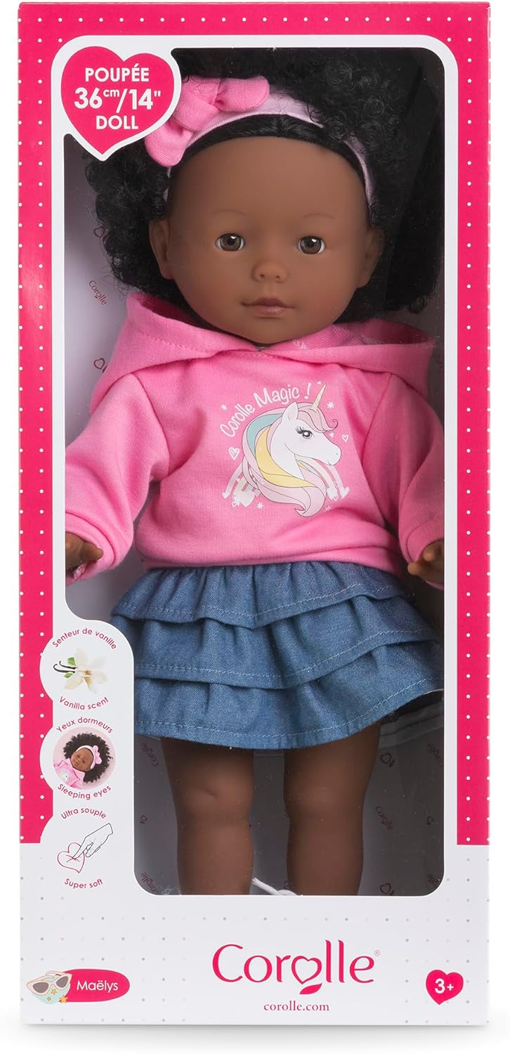 MaCorolle Maëlys Soft Body Dressing Doll with Curls in Cute Outfit, Sleeping Eyes, Vanilla Fragrance, 36 cm, from 3 Years
