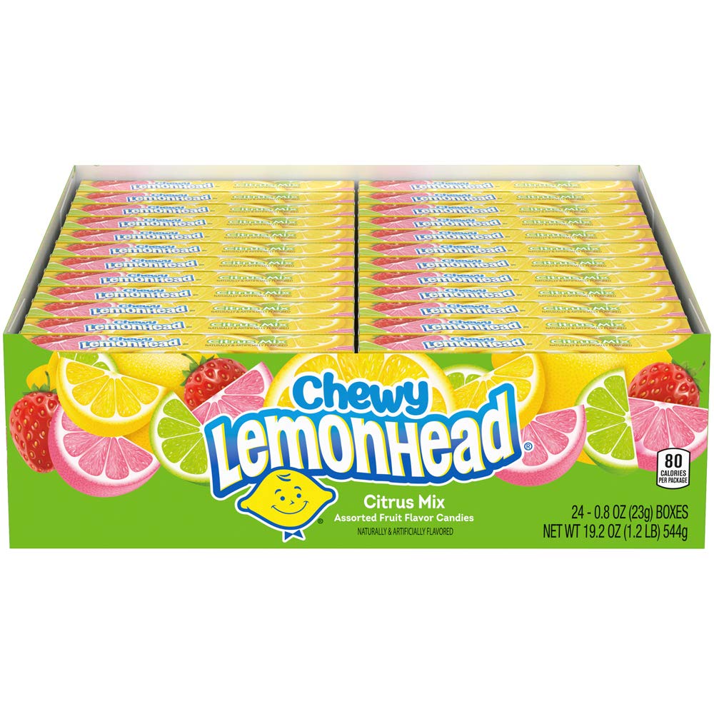 Lemonhead Chewy Candy Fiercely Citrus Flavor, 0.8 Ounce Box, Pack of 24