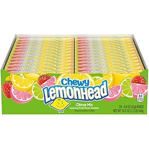 Lemonhead Chewy Candy Fiercely Citrus Flavor, 0.8 Ounce Box, Pack of 24
