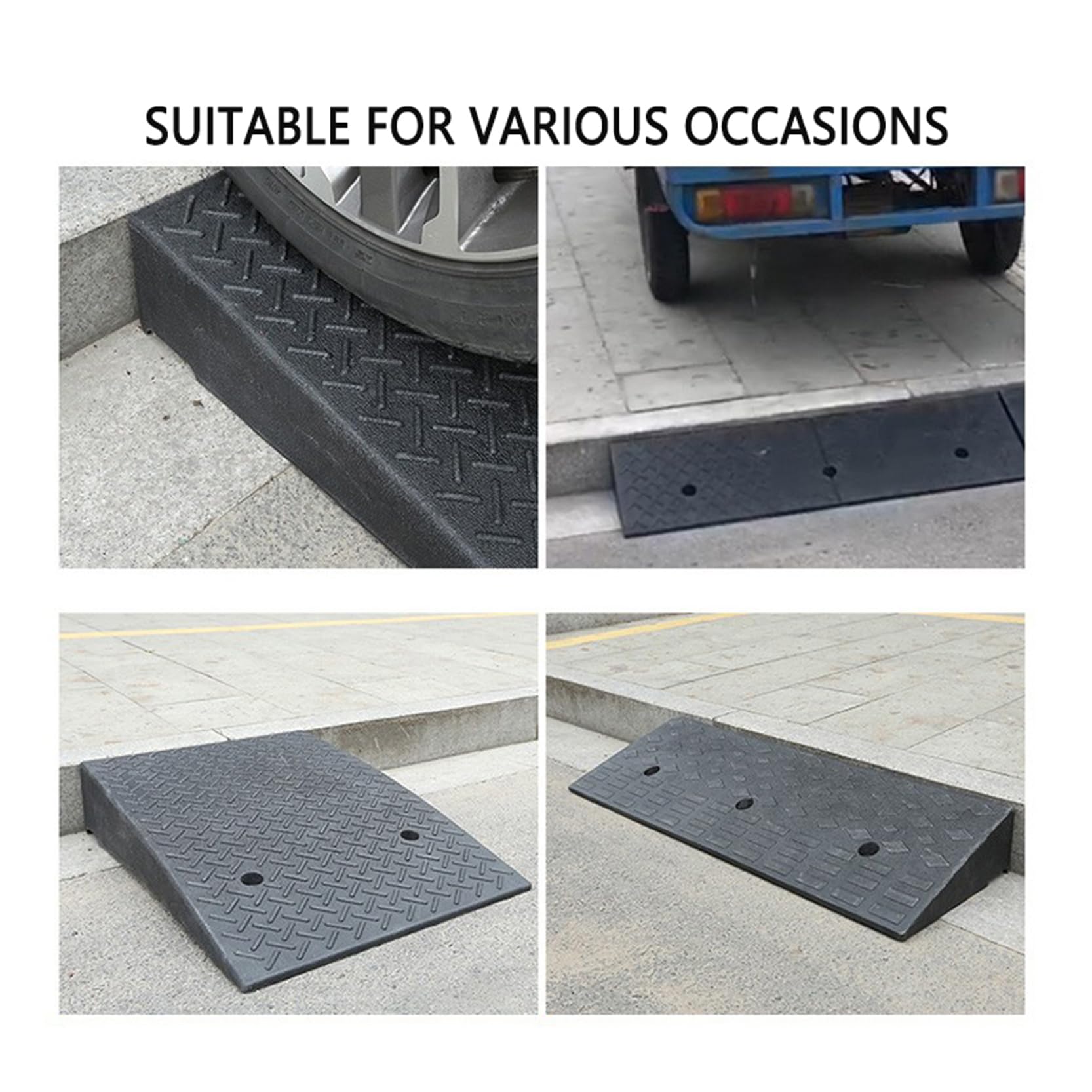 Rampa de Goma para Aceras, Rampa de Umbral, Rampa para Sillas de Ruedas, Rampa para AutomóViles, Rampa PortáTiles, Escalones para el Hogar con Superficie Antideslizante, 2 Piezas(Size:50X27X13cm)