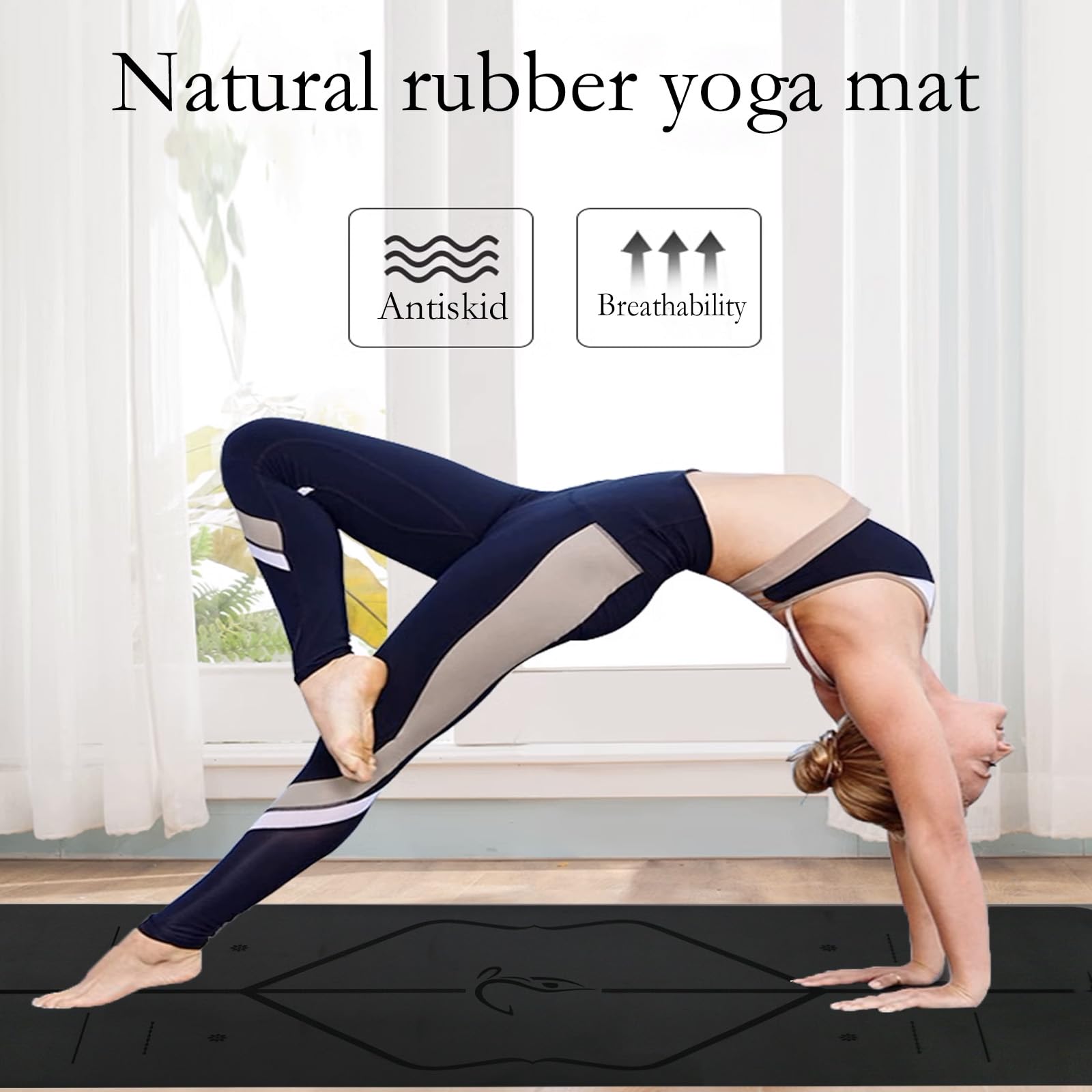Yogamatte – inklusive Yogatasche – patentiertes Ausrichtungssystem, kriegerähnlicher Griff, rutschfest, umweltfreundlich und biologisch abbaubar, schweißresistent, lang, breit, 5 mm dicke Matte für