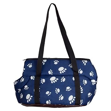 CueCue Pet Deluxe Cusioned Paw Print Pet Carrier, Medium, Blue