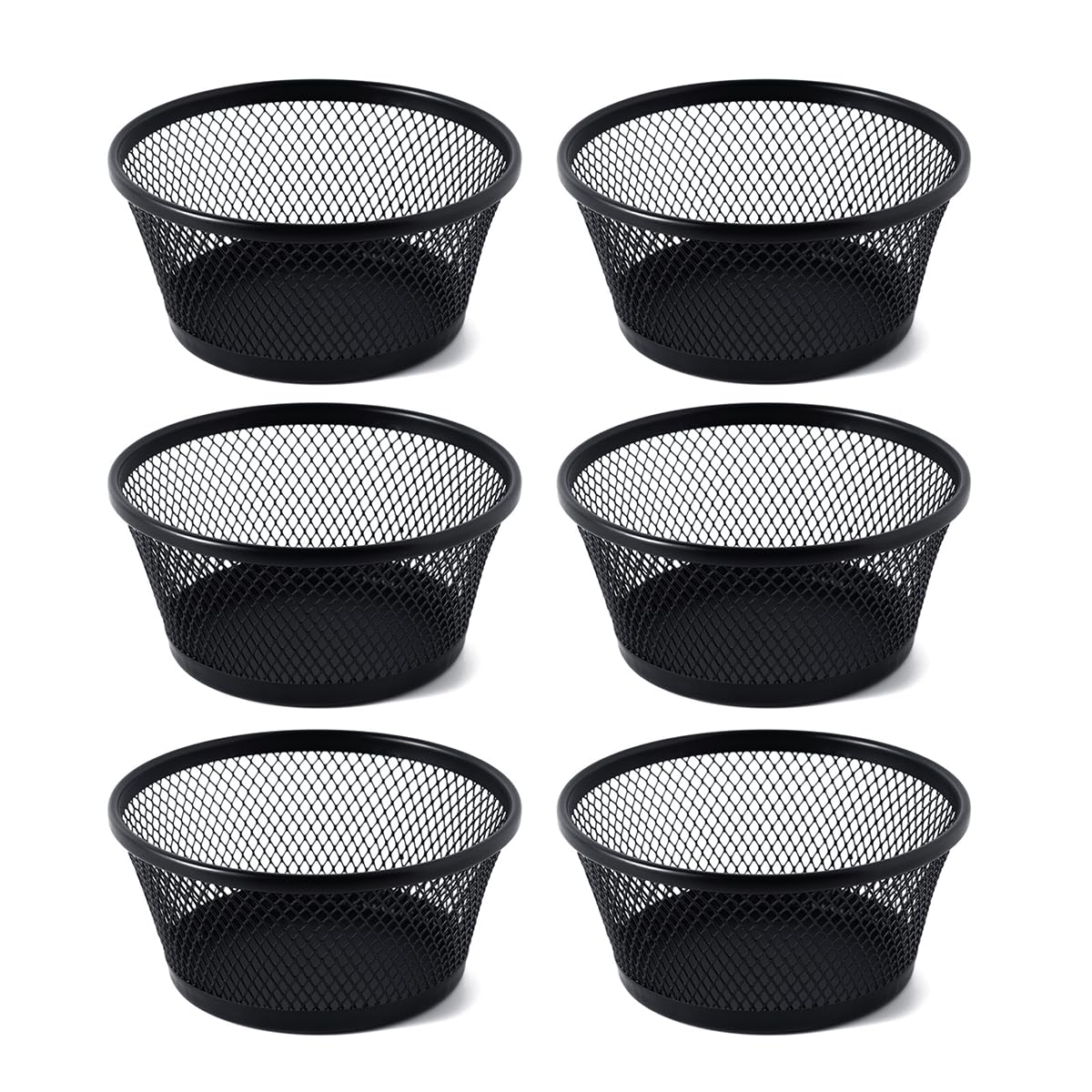 SLSON 6Pack Paper Clip Holder Wire Mesh Paperclip Dish Holders Desktop Round Paper Clip Dispenser for Desk Office Organizer Accessories,Black
