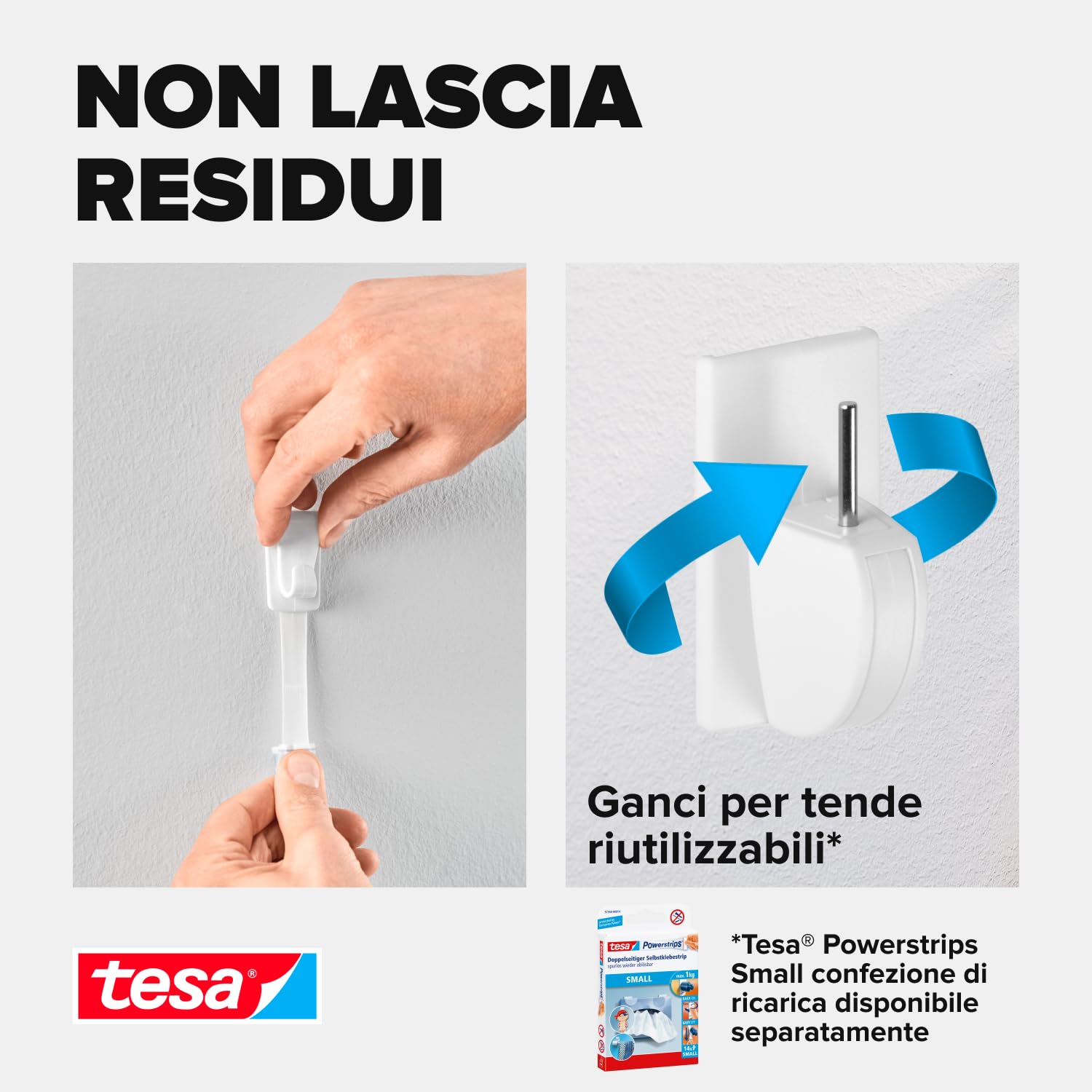 Tesa 58034 Powerstrips Tesa Vario- Ganci per tende (confezione a 4)