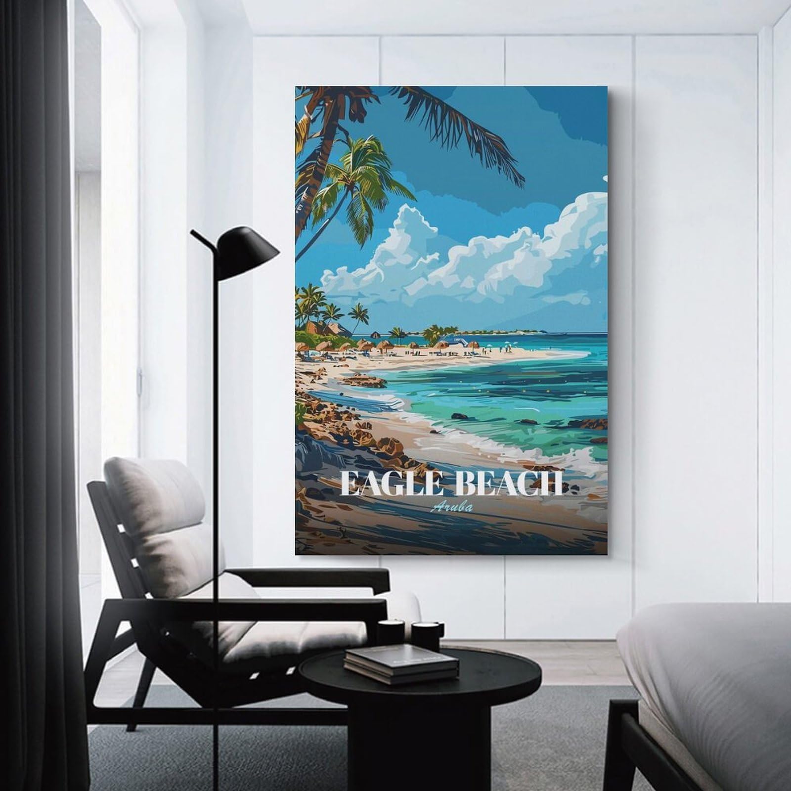 Junmoney Unframe-Style Canvas Wall Picture Eagle Beach, Aruba, Tropical Paradise, 20X30inch(50X75cm), For Bedroom, Lounge Or Dressing Area, Stylish Decor For A Restful Room Update