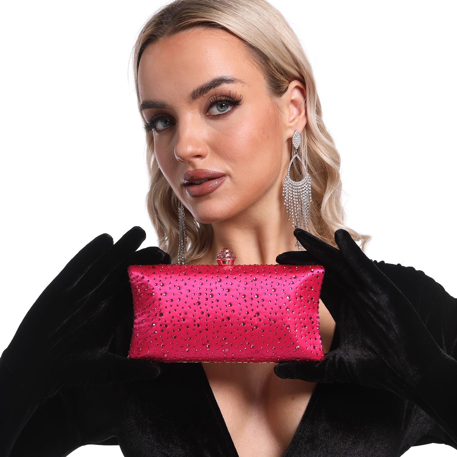 Boutique De FGG Crystal Clutch Purse for Women Formal Evening Bags Party Rhinestone Clutch Bag Wedding Prom Handbags,Mini