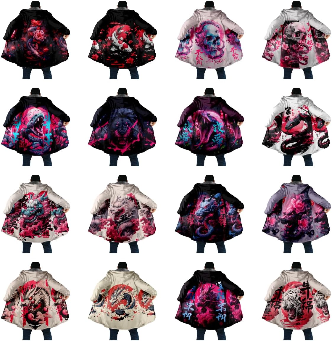 Japanese Dragon Print Mens Zip Up Hoodie Y2K Fleece Big And Tall Full Zip Hooded Long Sleeve Novelty Sweatshirt - Image 6