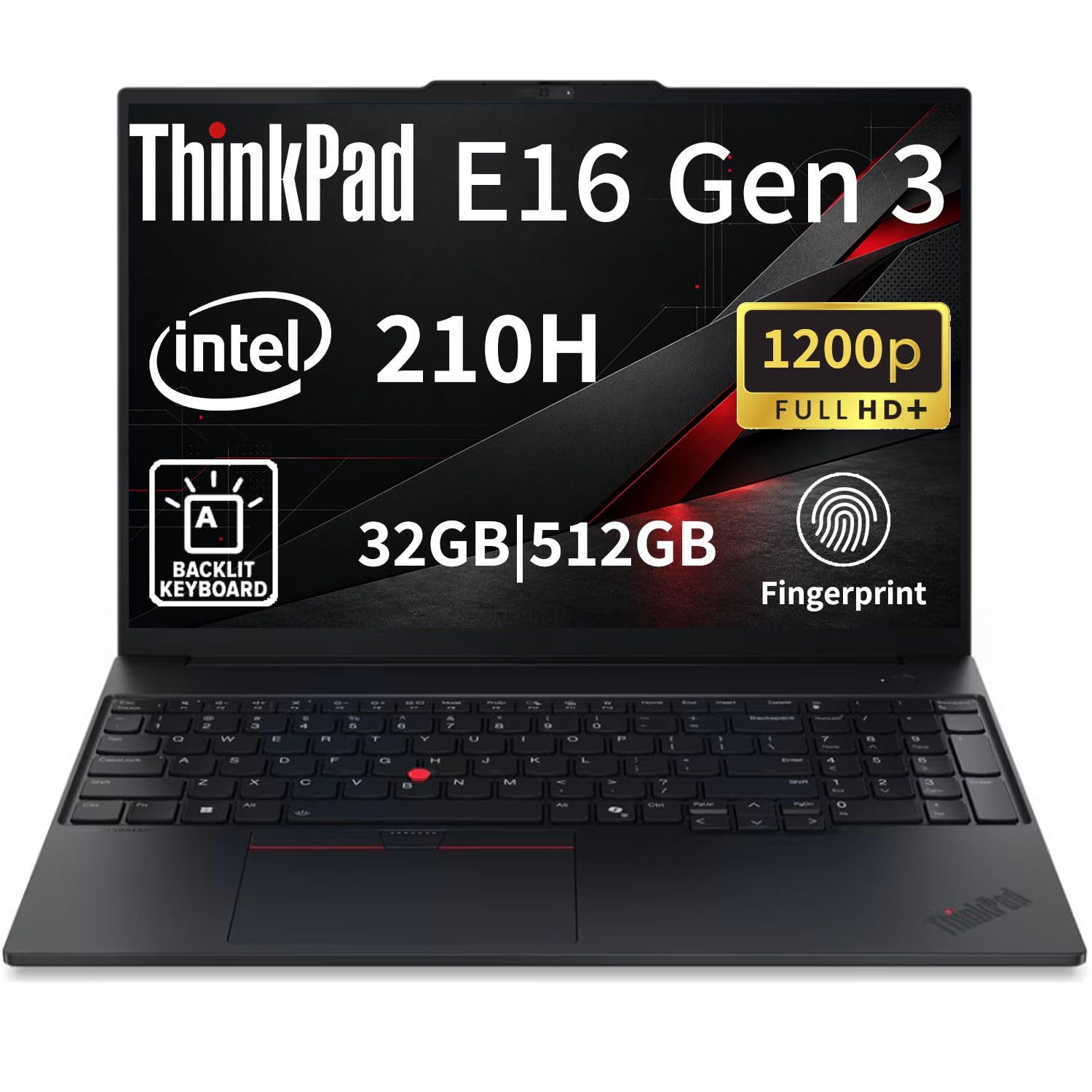 Lenovo ThinkPad E16 Gen 3 Business Laptop, Intel Core 5 210H(Beats Ultra 7 155U), 16" FHD+ Screen, 32GB DDR5 RAM, 512GB SSD Storage, Backlit Keyboard, Fingerprint Reader, IR Camera, Win 11 PRO