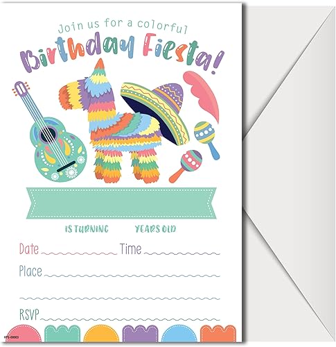 Invitaciones de fiesta con sobres - Paquete de 20 - Invitaciones de fiesta mexicana para niños y niñas, niños pequeños. Invitaciones mexicanas de