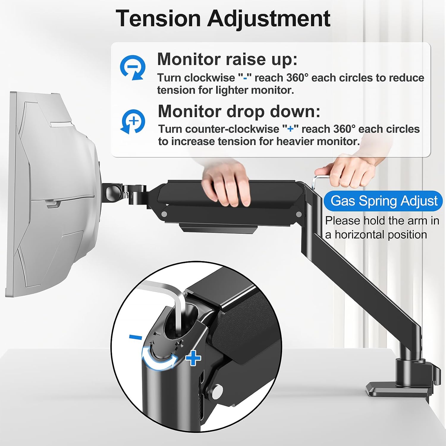 Heavy Duty Monitor Mount for Max 49 inch Ultrawide Screens, Hold 2.2 to 44 lbs, Premium Single Monitor Arm for Samsung Odyssey G9 and More, Adjustable Gas Spring Desk Stand, VESA Mount
