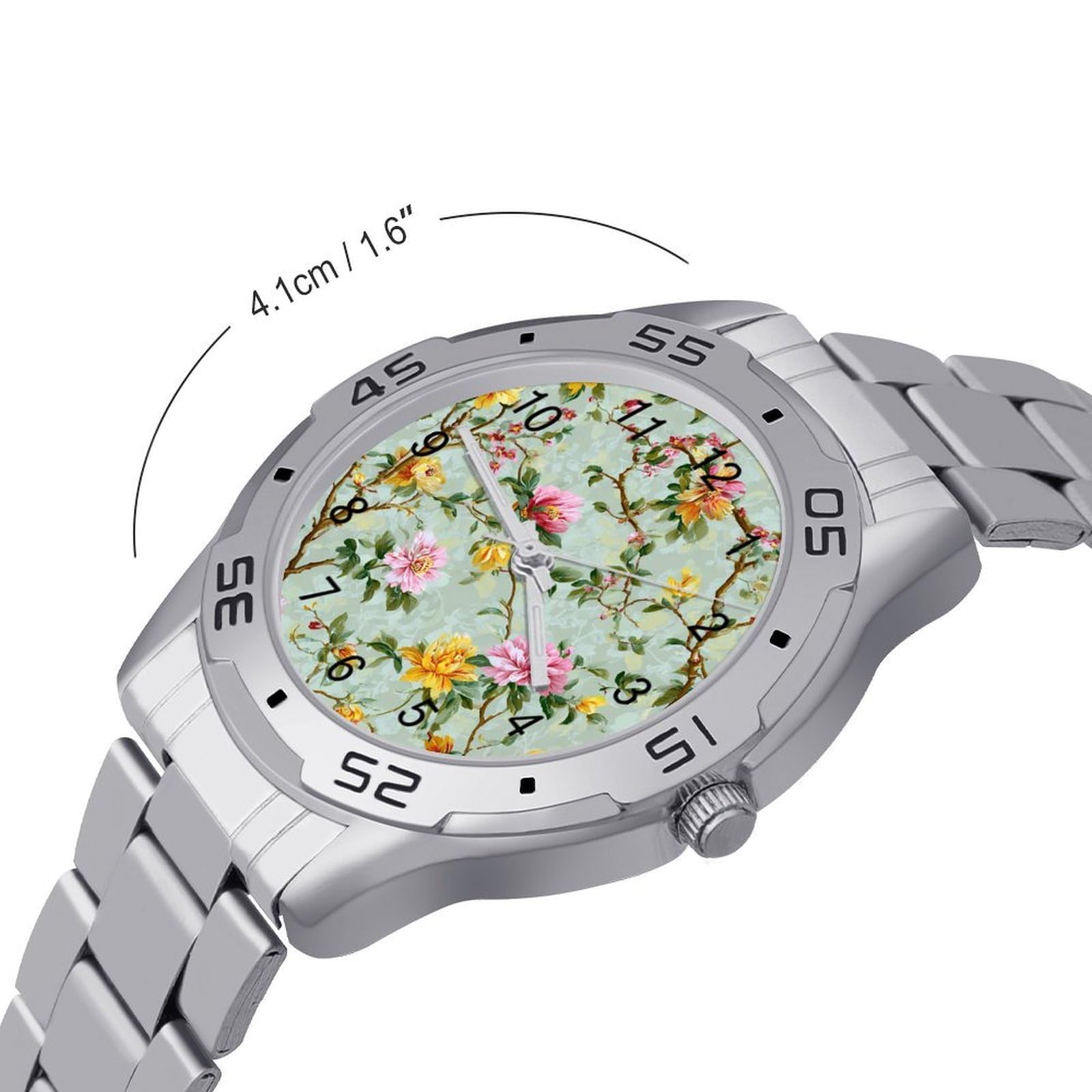 Grüne Blumen Herren Quarzuhr Trendy Edelstahlbänder Leicht Ablesen Minimalistische Armbanduhren Business Daily