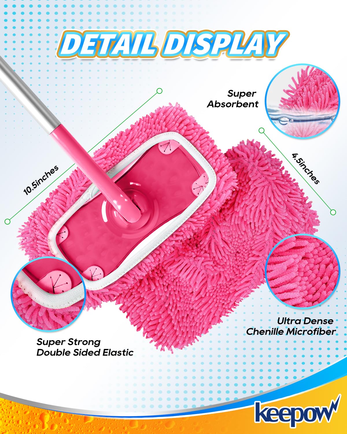 KEEPOW Toallitas de suelo reutilizables para Swiffer, 2 unidades de microfibra rosa, húmedas y secas, gran absorción de polvo y pelo