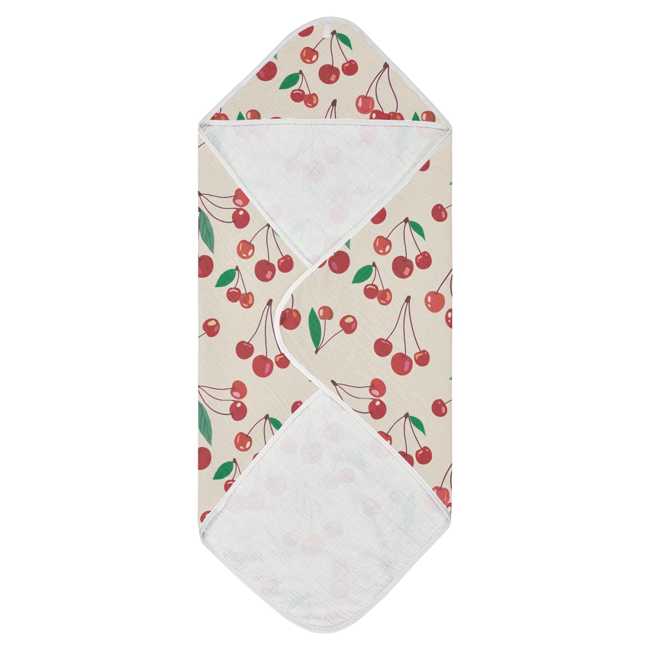 Kigai Baby Hooded Towel Absorbent Baby Bath Shower Towel with Hood for Newborn Boys Girls Babies Infant Toddler (Red Cherries 35 x 35 in)