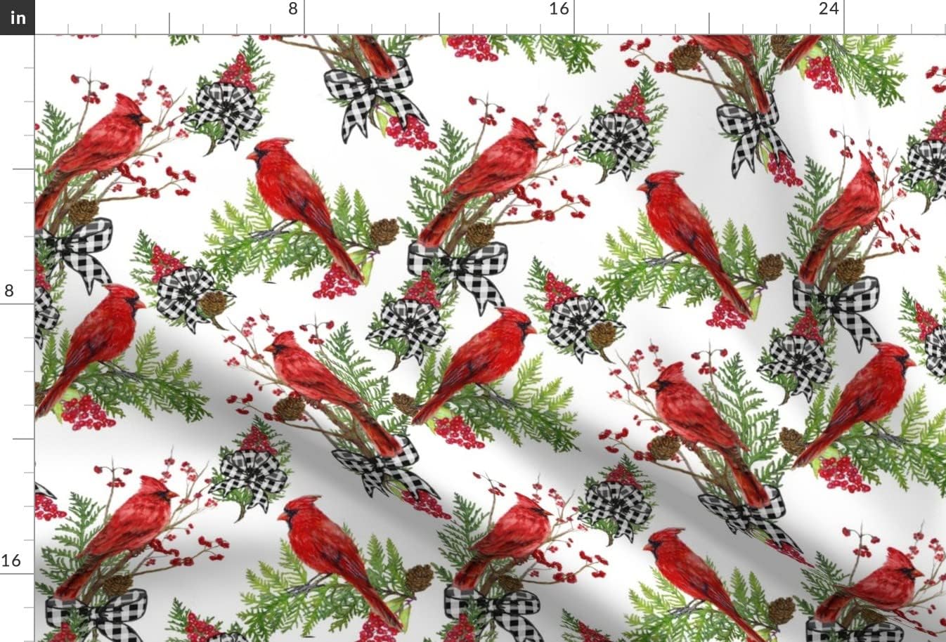 Spoonflower Fabric - Winter Farmhouse Nature Holiday Christmas Tree Wreath Cardinal Printed on Minky Fabric by The Yard - Sewing Baby Blankets Quilt Backing Plush