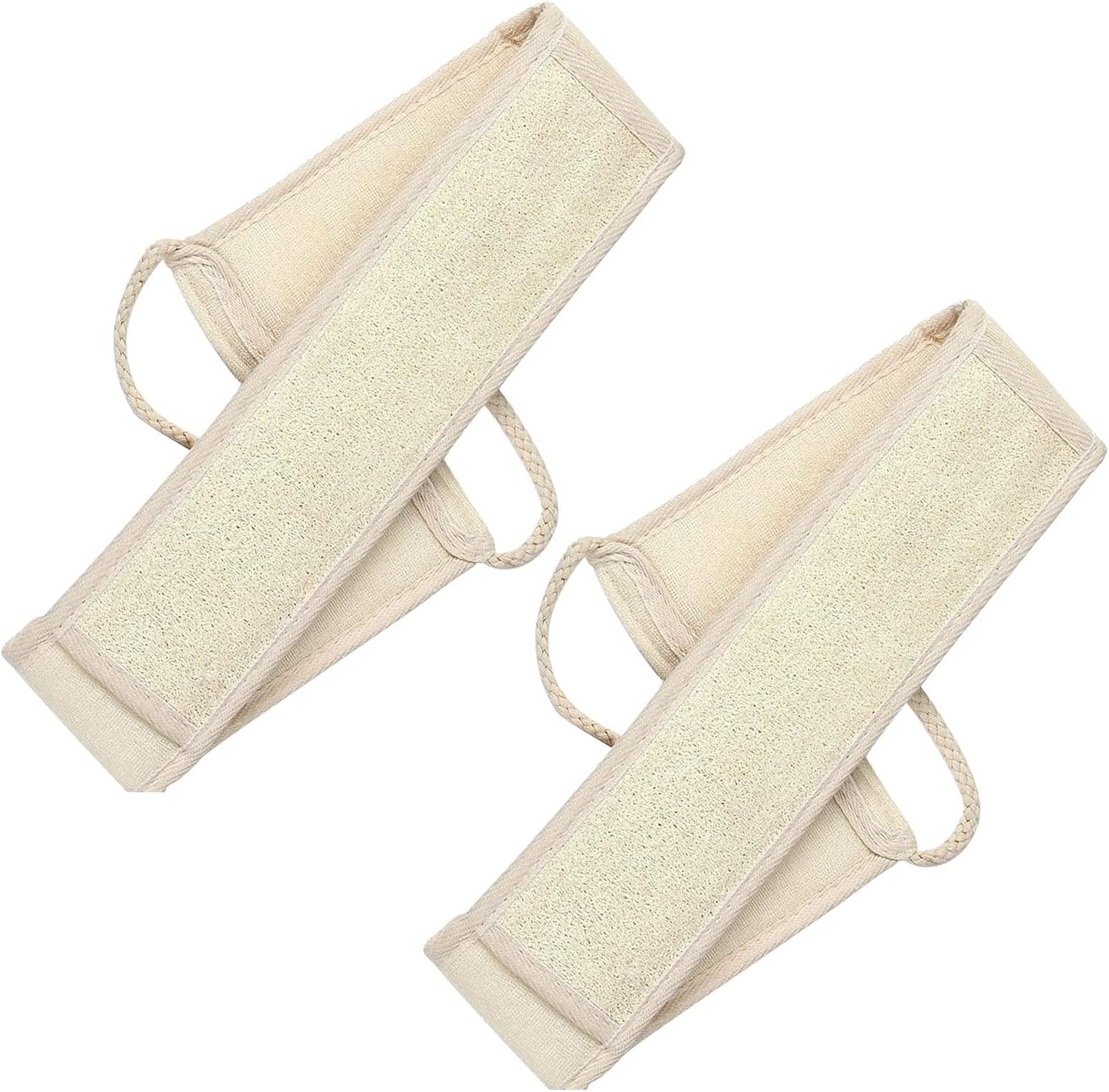 Back Washer, 2pcs Back Exfoliating Loofah Washer 100% Natural Luffa Loofah Back Scrubber Pad Bath Brush Body Bath Sponge Back Scrubber Double Side Scrubbing Strap Back Washer for Men & Women