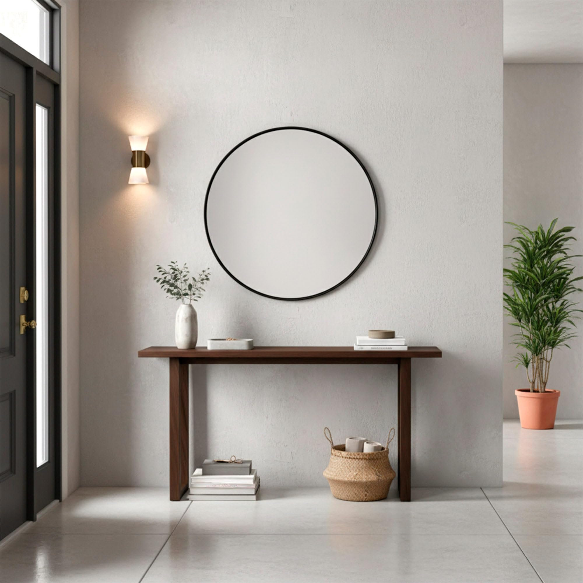AKTIVE MAX Home Espejo Pared Redondo D70, Pletina Trasera, Marco metálico Negro, Cristal, Fijación Segura (Tornillos no incluidos) Ideal para baños, dormitorios, comedores etc. (18449)