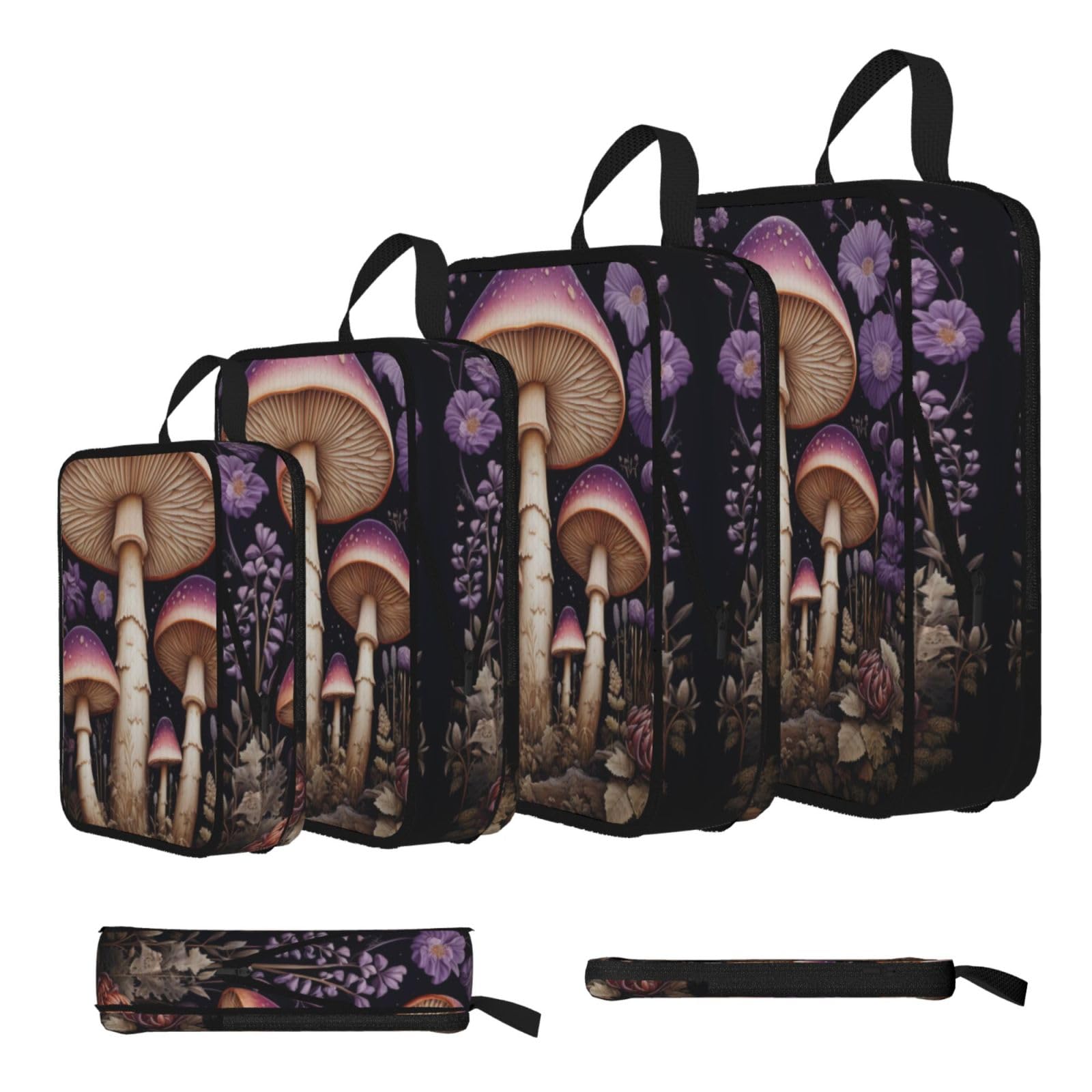 Sxzvvbn Black Two Purple Mushrooms In The Woods Compression Packing Cubes 4 Piece Set