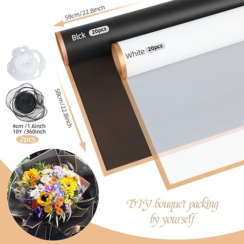 Miniatura 9 de CCINEE 24 hojas de papel de regalo de flores, paquete de papel de embalaje impermeable o caja de regalo, paquete de papel de embalaje de ramo de