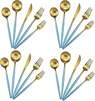 Vista 19 de Gugrida Juego de cubiertos de acero inoxidable 18/10 de 20 piezas, cubertería plateada, juego de vajilla de lujo, cubertería de mesa para viajes que