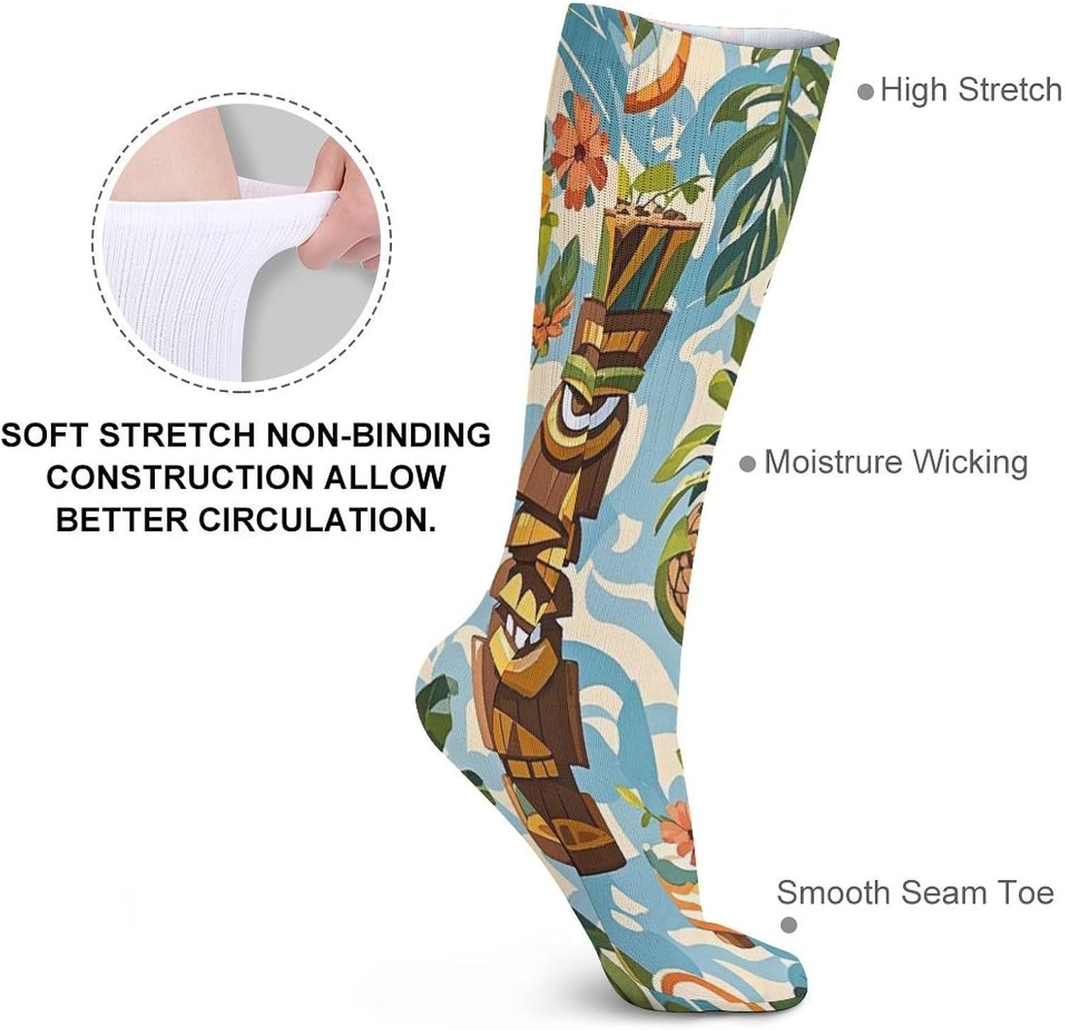 Vintage Aloha Tiki Crew Socks Casual Breathable Calf Socks | Cushion Running Athletic Socks Long Performance Breathable Sports Socks for Women Men