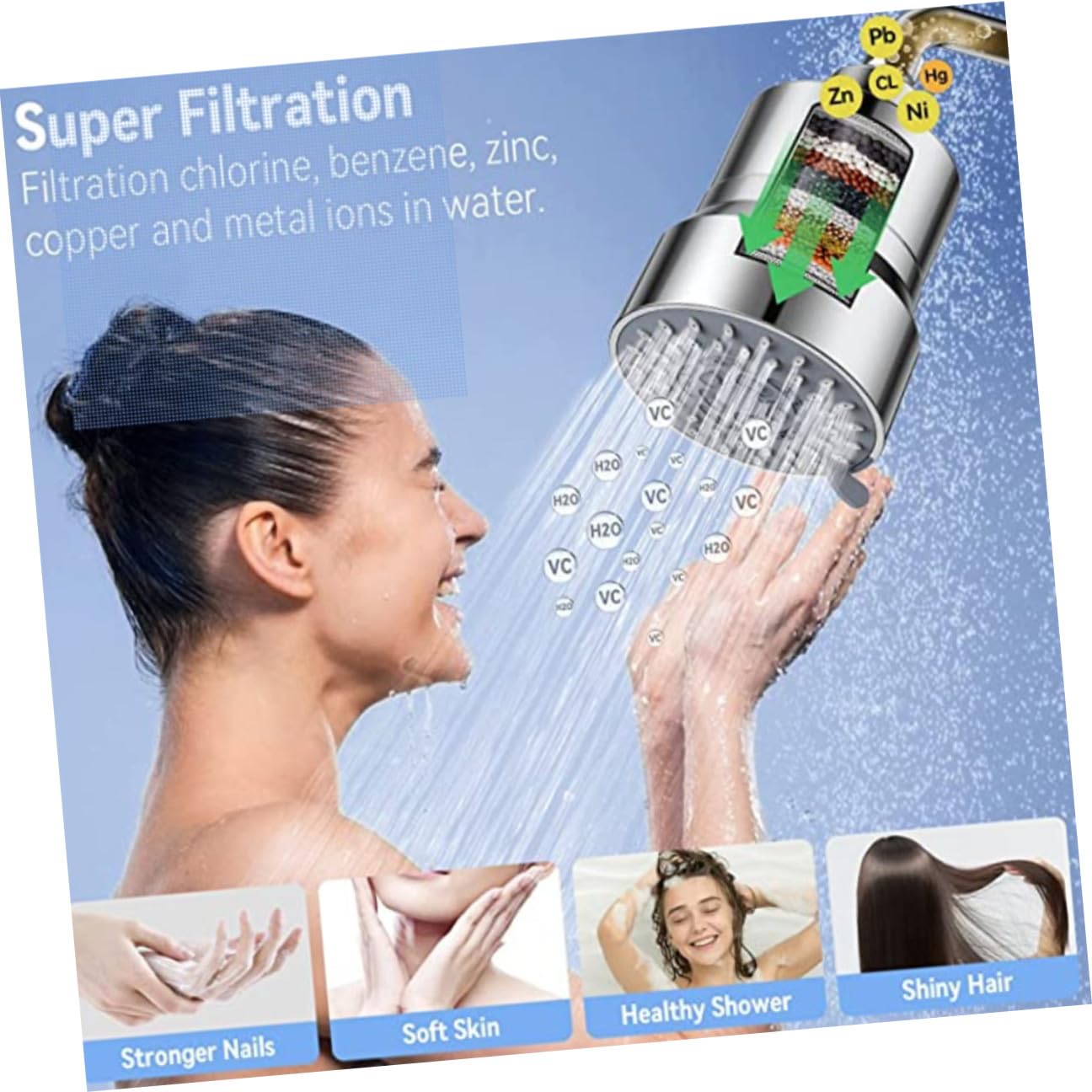 Duschkopf Wasserfilter mit Verstellbarem Winkel, Silber, Abs und Metall