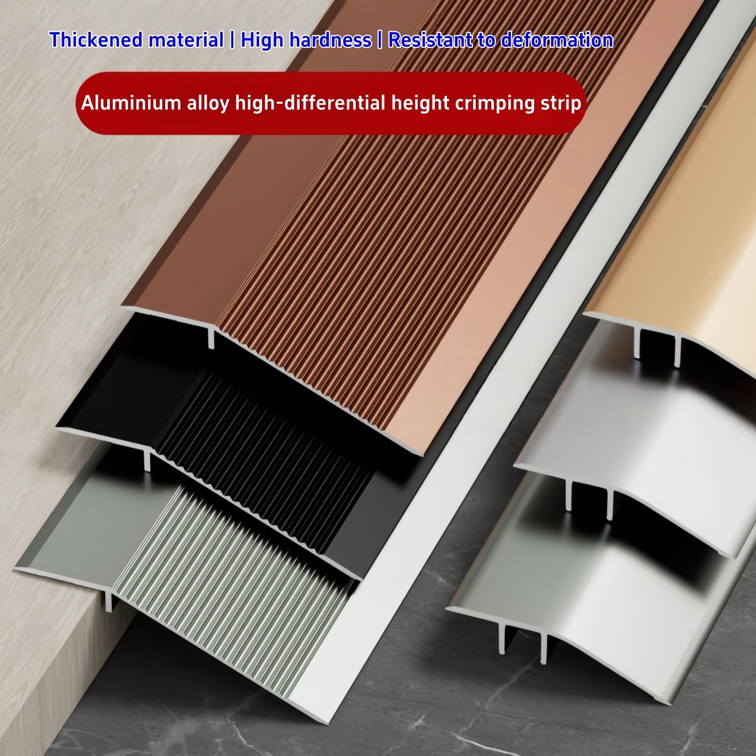 Barre de seuil de sol 2,7 m, 3 sections de 90 cm, barre de porte pour carrelage inégal, stratifié, moquette, vinyle, parquet
