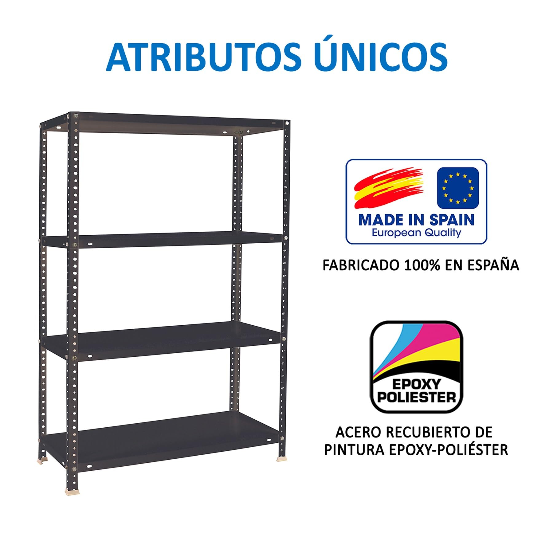 Simon Rack Estantería Metálica 1500x1000x400 mm - Comfort | 4 Alturas, Bandeja Metal, 100 kg de Punto Flexión, Antracita, Pintura anticorrosión, Montaje con tornillo