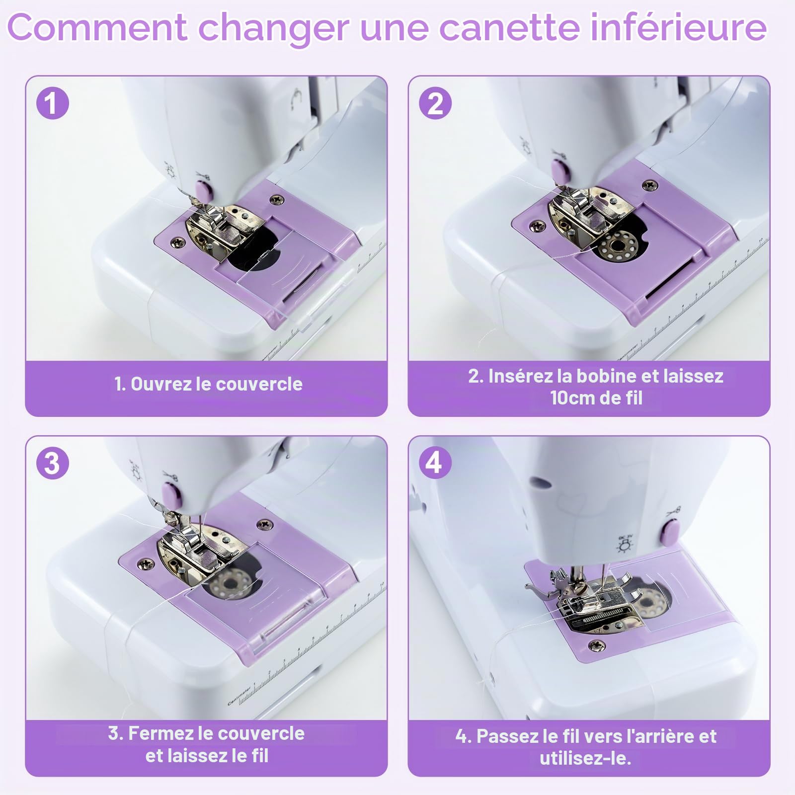 Machine à Coudre électrique Manuelle Pour DéButants Vitesse Réglable | 12 ModèLes de Couture Automatiques, 2 Méthodes De Charge Avec étagèRe, PéDale Et équipement De Base (Violet)