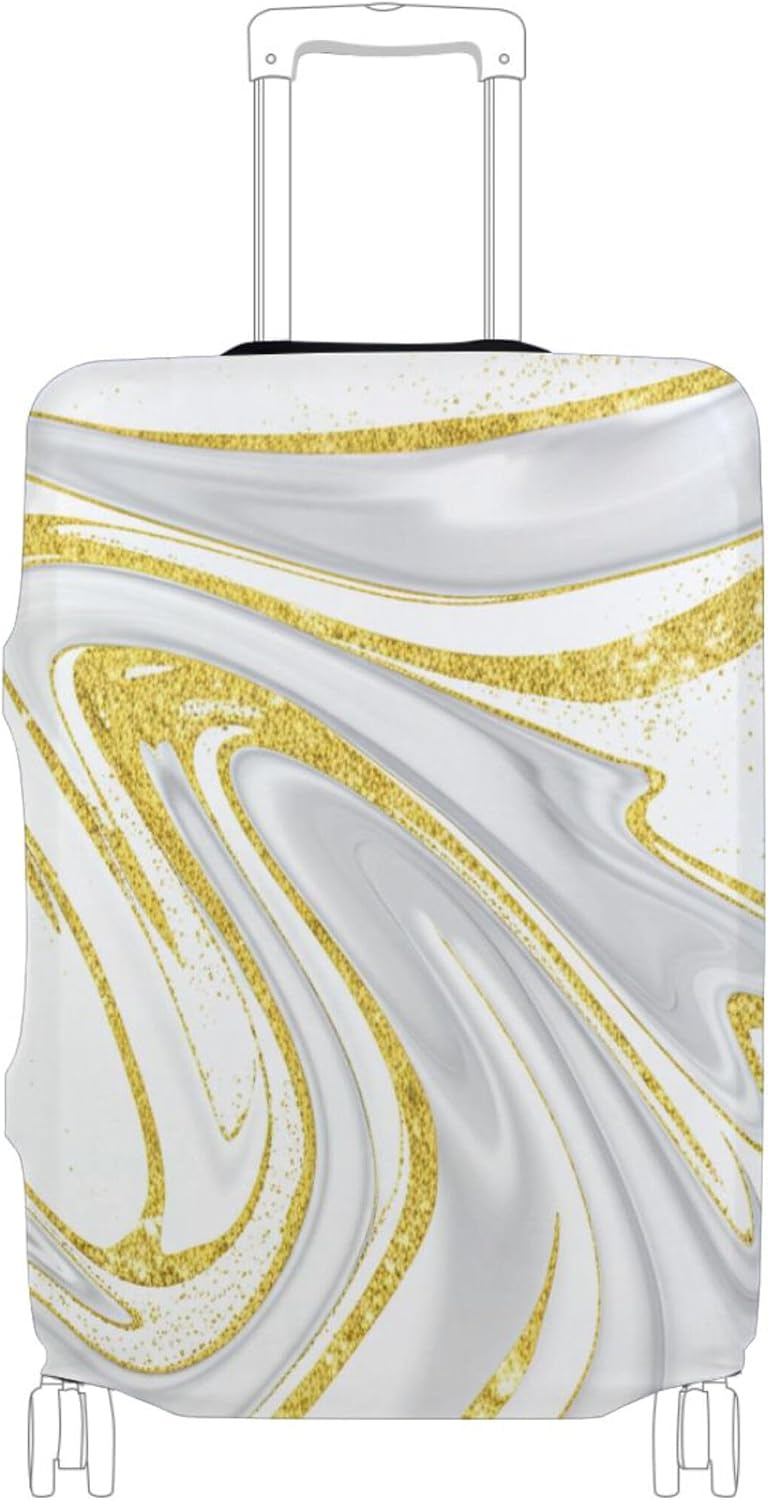Joisal Luggage Protector Suitcase Cover Custom Gold White Marble Design Protective Aesthetic Travel Luggage Accessories, L, Fits 26-28 Inch Case