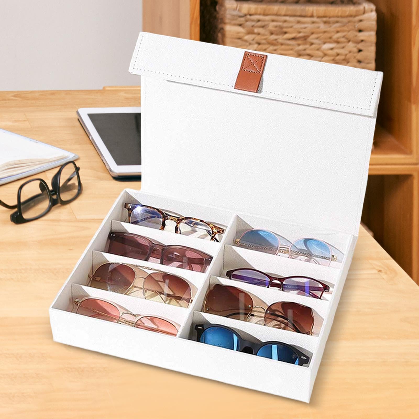Boîte à Lunettes Rangement Lunettes de Soleil Étui Lunettes Support Accessoires Panneau Densité Résistante Adaptée Déplacement Chambre Maison