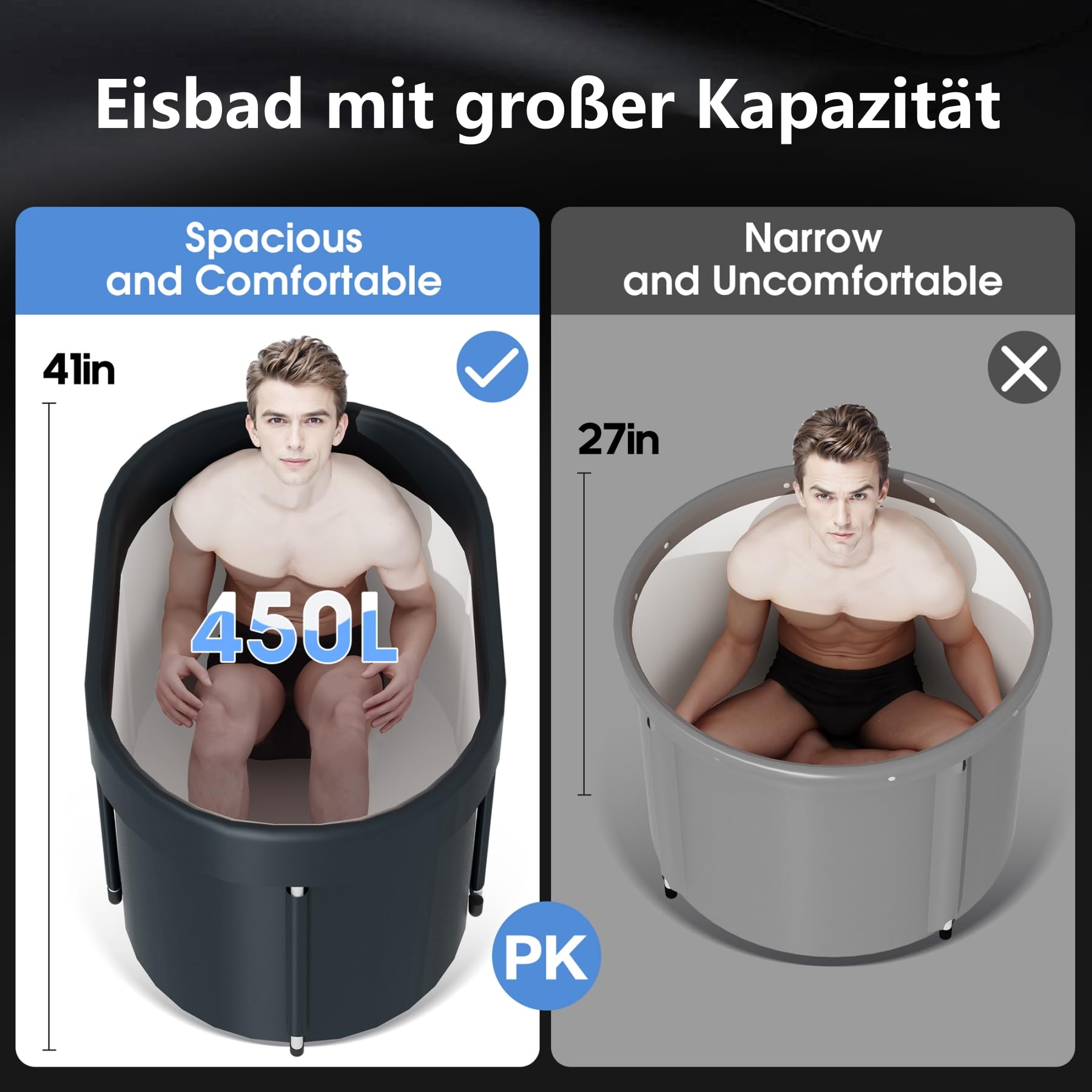 Vasca da bagno professionale per adulti con coperchio per atleti, vasca da bagno per terapia fredda, 450 l e 105 cm di lunghezza