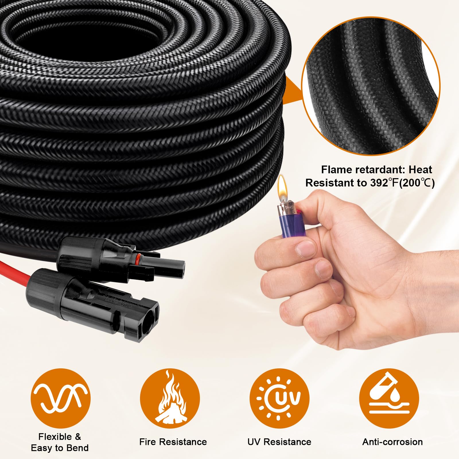 MOOKEERF Cable solar a XT60i – 10 AWG 30 pies de panel solar a XT60i conector adaptador con funda protectora ignífuga XT60i-F cable de extensión para estación de energía portátil generador solar