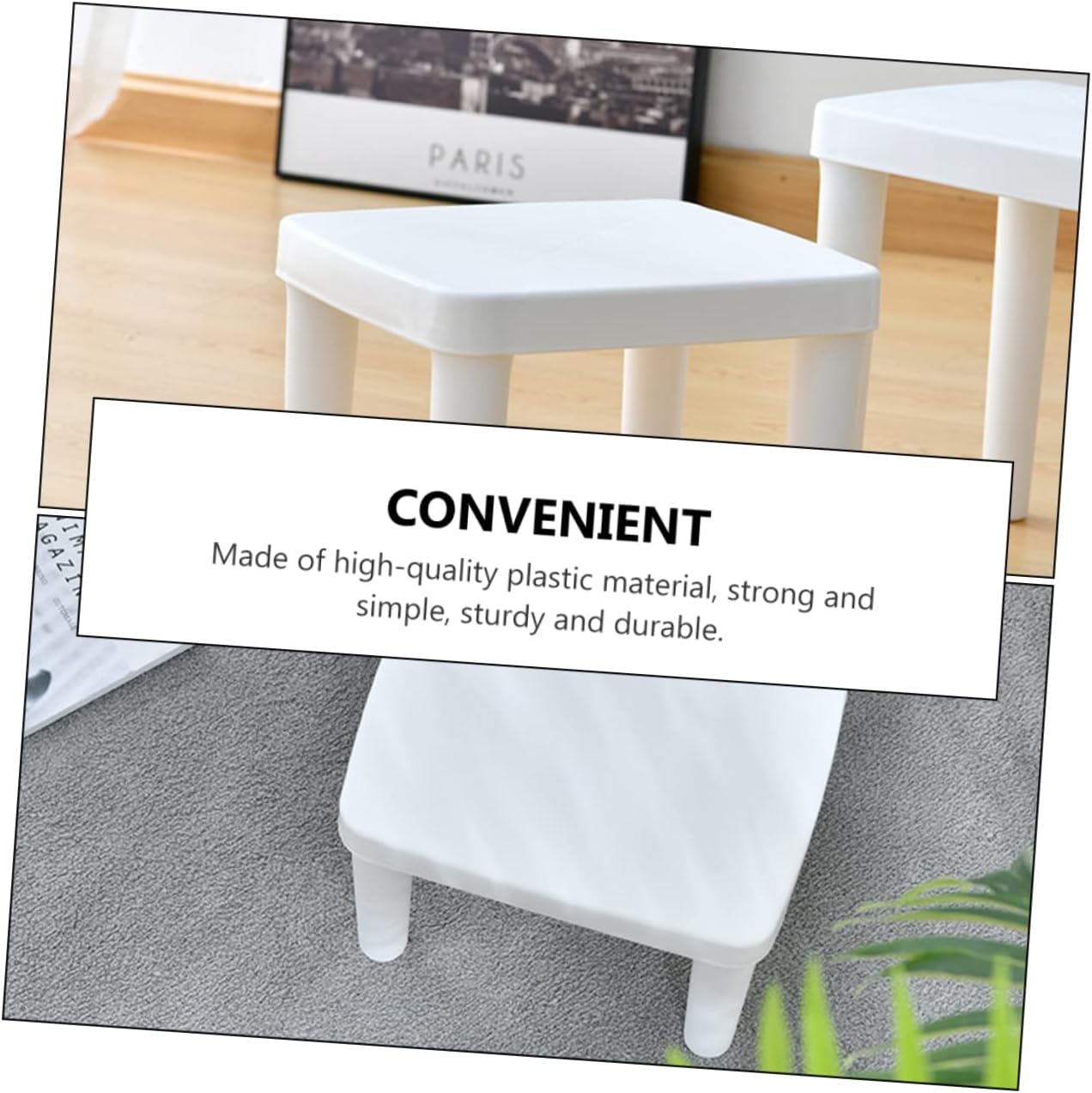 Kichvoe Non Slip Low Stool Thickened Plastic Footrest for Bathroom and Living Stable Skid Seat for Boys and Comfortable and White