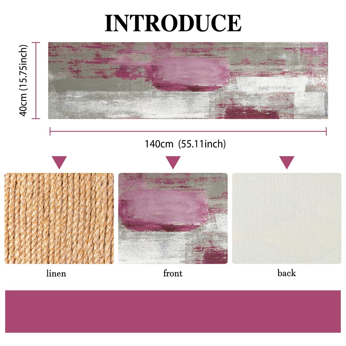 Table Runner Modern Pink and Grey Table Decorations Cotton Linen Boho Decorative Cloth Dining Table Runners for Weddings Party Dinner Holidays Home Party Decor 40 x 140 cm - Image 3