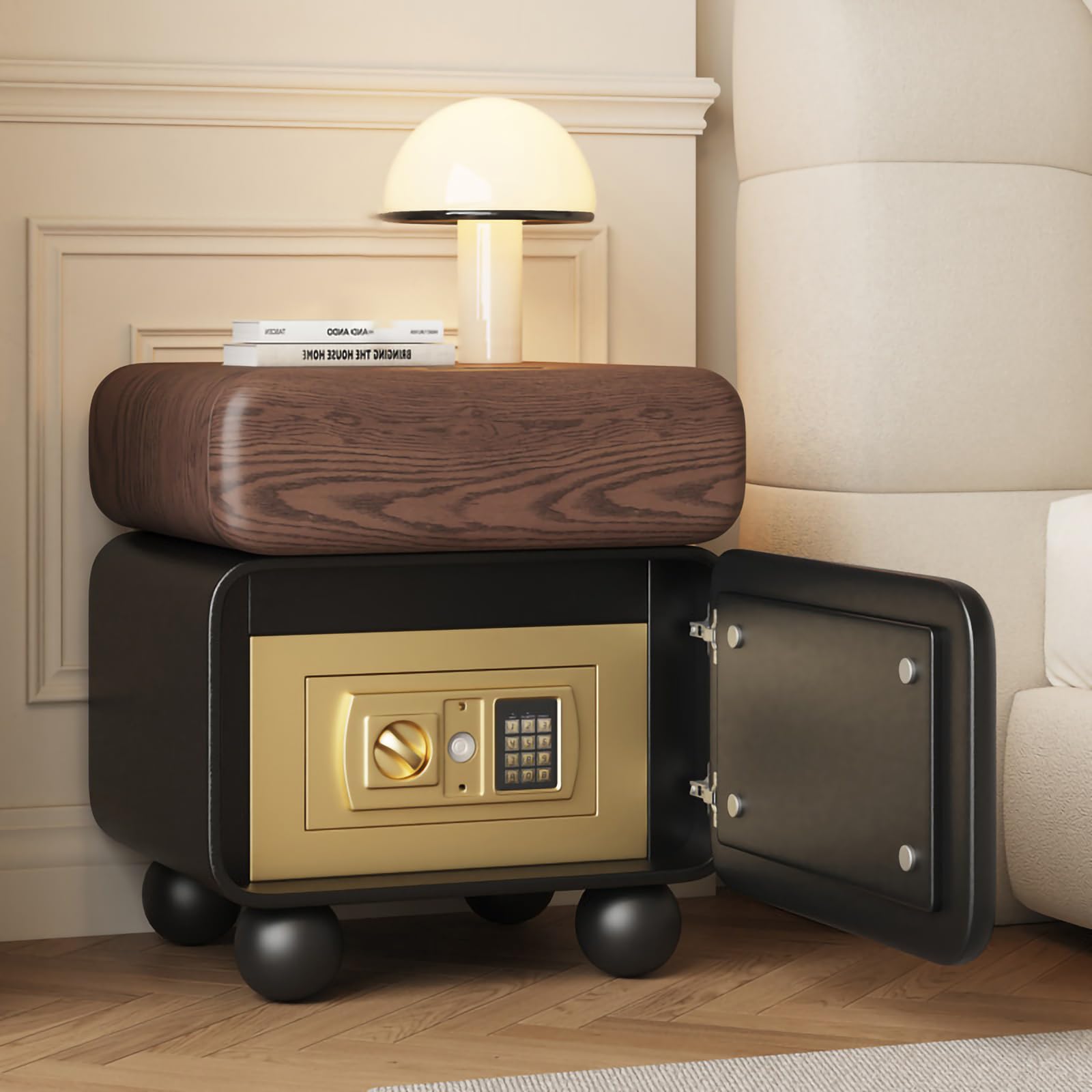 FCHZJCZYT 20" Tall Modern Nightstand, Smart Nightstand W/Safe ＆ Combination Lock, Invisible Handles, Fully Assembled End Tables Bedroom for Bedroom,Living Room,Black,50 * 40 * 50cm/20 * 16 * 20"