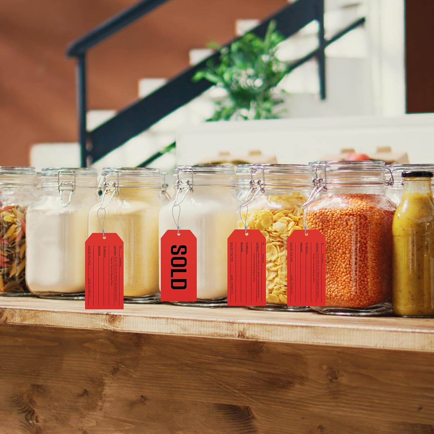 Sold Tags,100 PCS Sale Sold Tag with Pre-Attach Wire,Red Kraft Paper Service Tags for Retail Store Hang on Furniture
