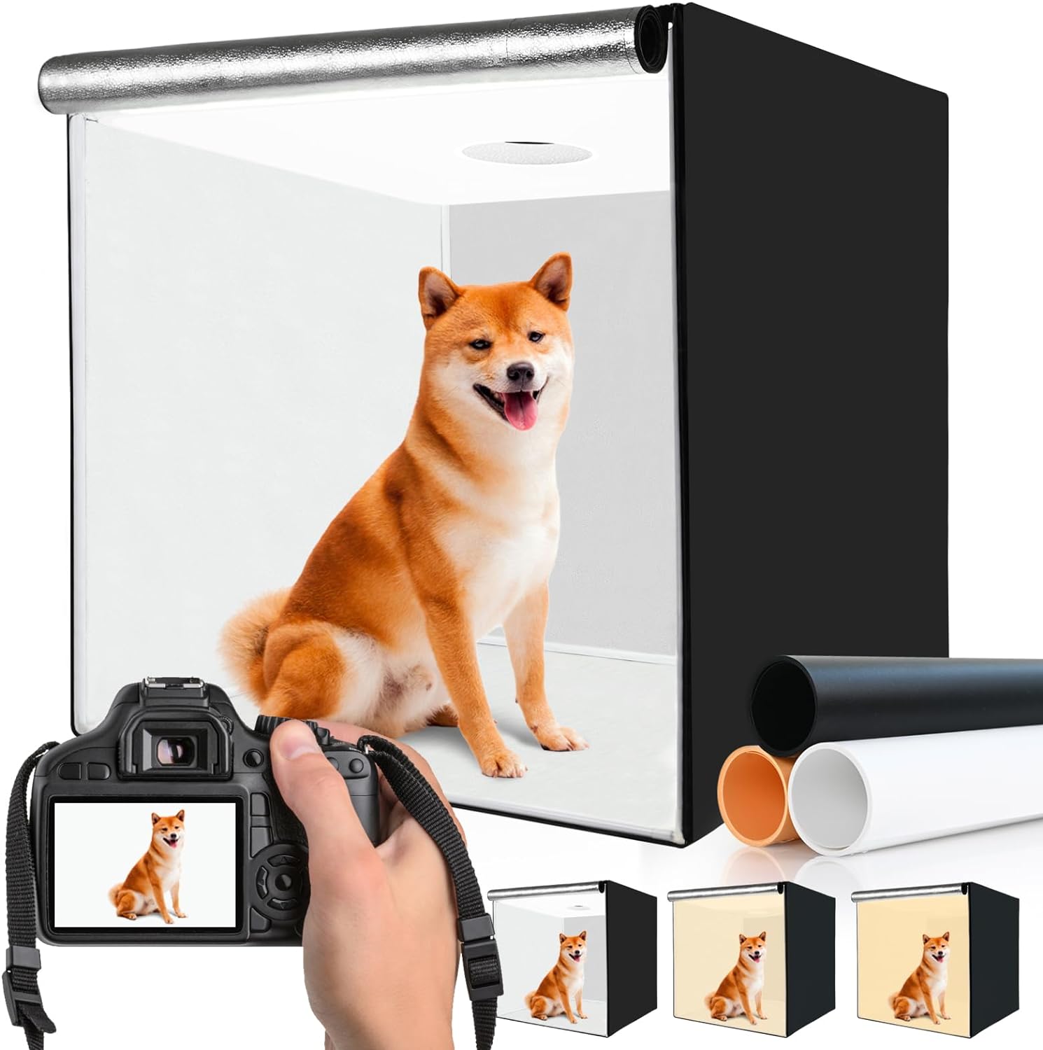 32"x32" Photo Studio Light Box for Photography, 3 Color 10-Level Adjustable Photo Box with Soft Light Cloth 32 inch Professional Photo Background Shooting Tents White Light, Soft Light, Warm Light