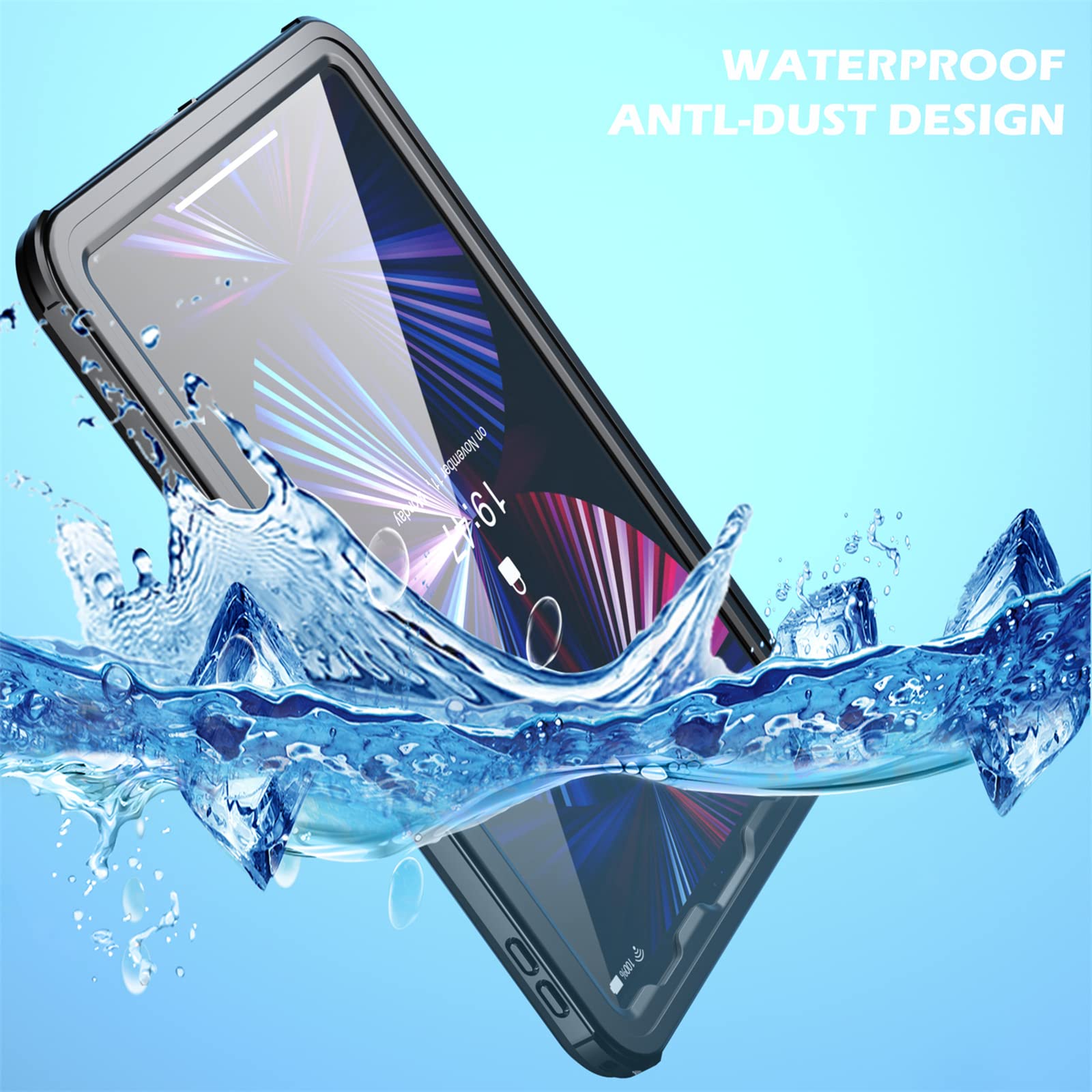 Custodia per iPad PRO 11" 3a/2a Gen(2021/2020),[IP68 Impermeabile] Custodia Sottile Antiurto Cover Impermeabile con Protezione Schermo Integrata+Cordino e Kickstand